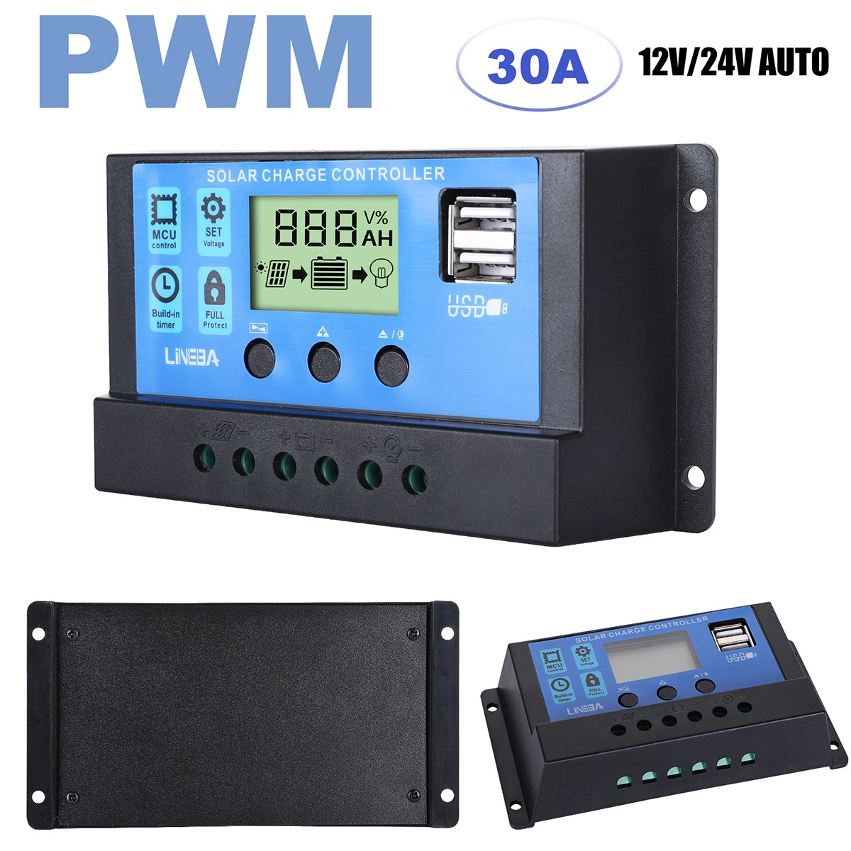 Complete 200W Solar Panel Kit & 5000W Power Inverter 30A Home 110V Grid System