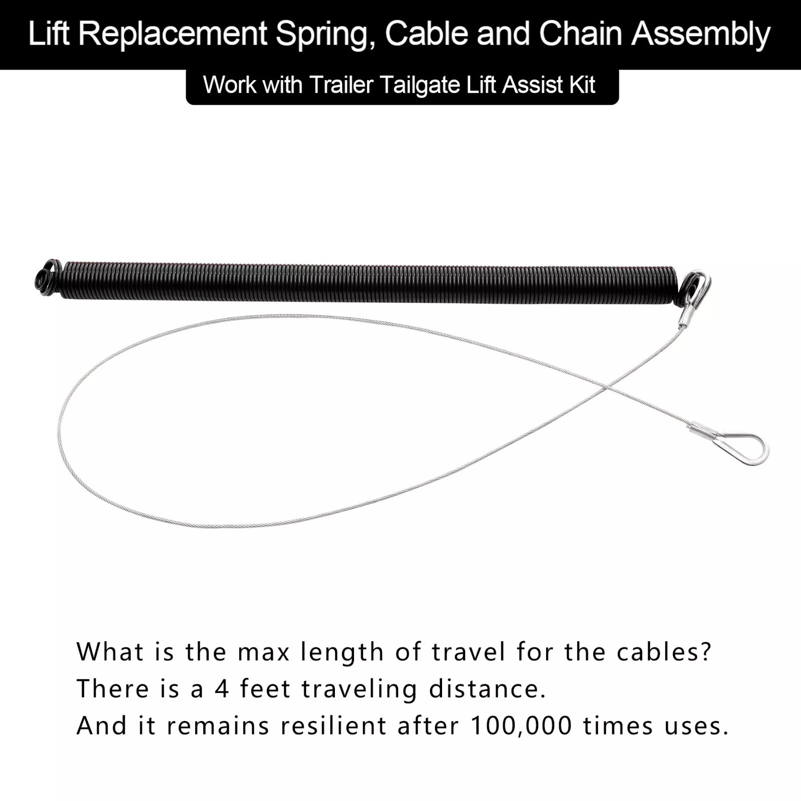 Trailer Tailgate Lift Assist Spring Cable Kit For Gorilla-Lift Trailer Spring