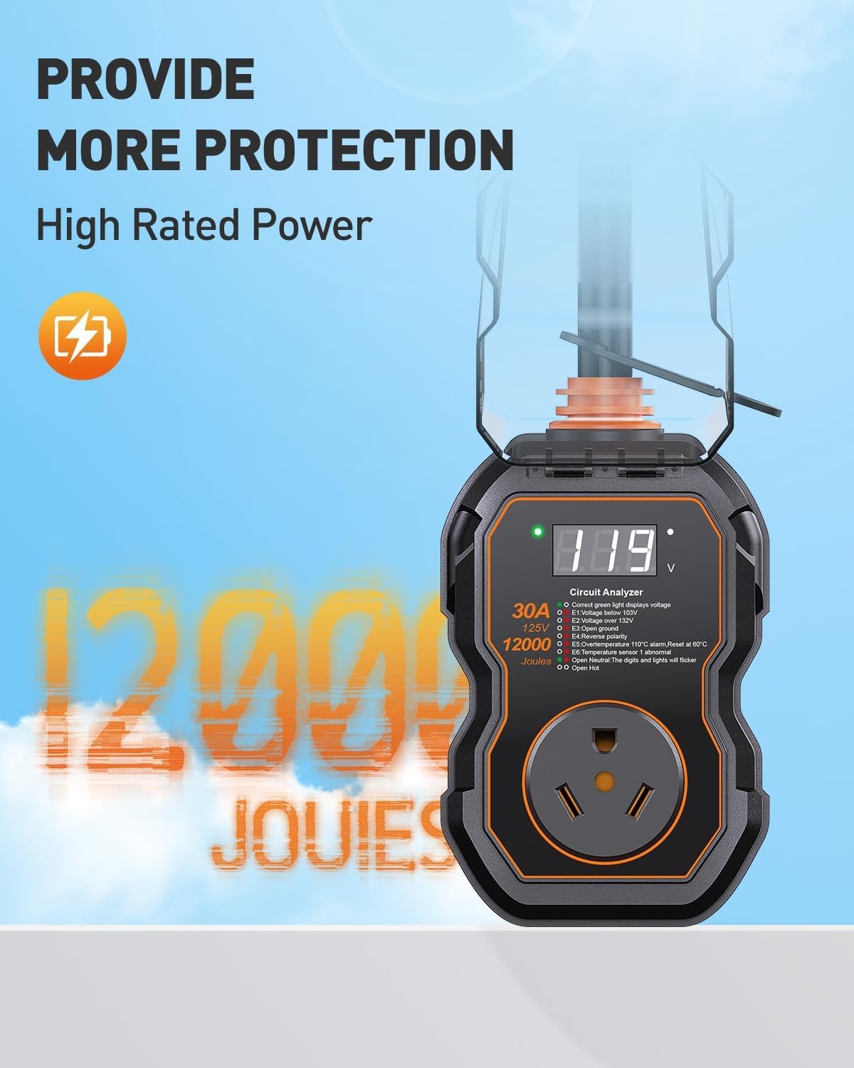 RV Surge Protector 30 Amp/RV Circuit Analyzer (12000 J) With LED Indicator Light
