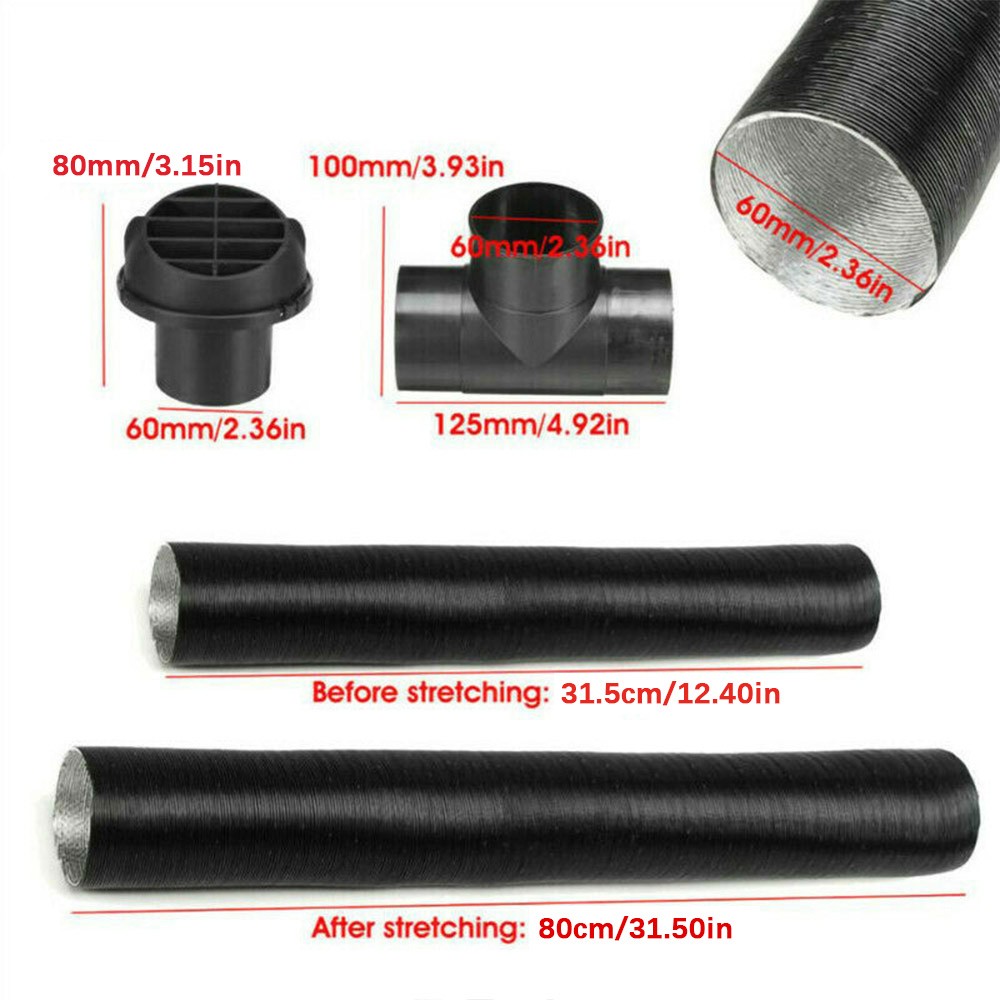 60/75mm Pipe Ducting T Piece+Warm Air Outlet Vent Hose Clip For Diesel Heater UK