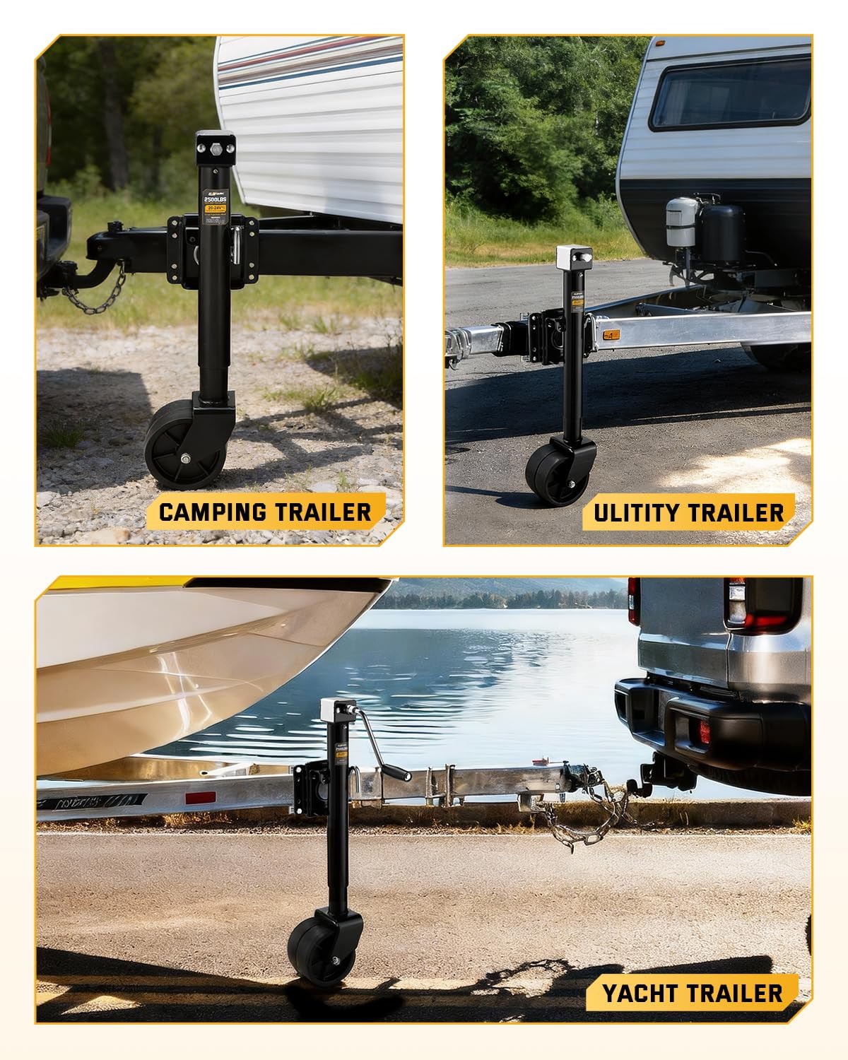 RVSHARK 2500lbs Trailer Jack with Dual Wheel, 20-24V Cordless Drill Black