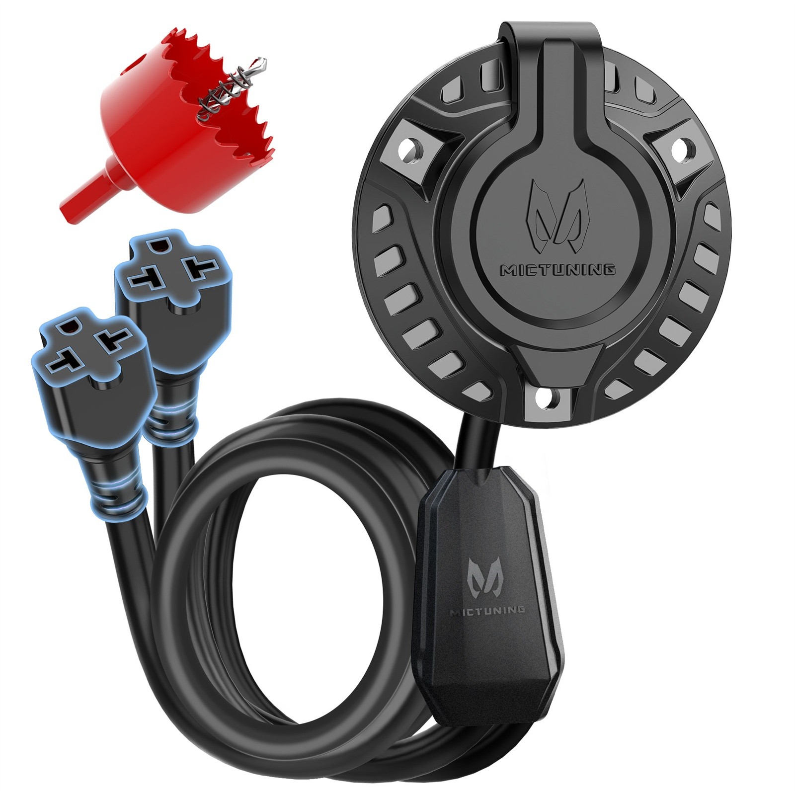 20A 125V RV Shore Power Inlet Plug Integrated Dual 20” Extension Cord Hole Saw