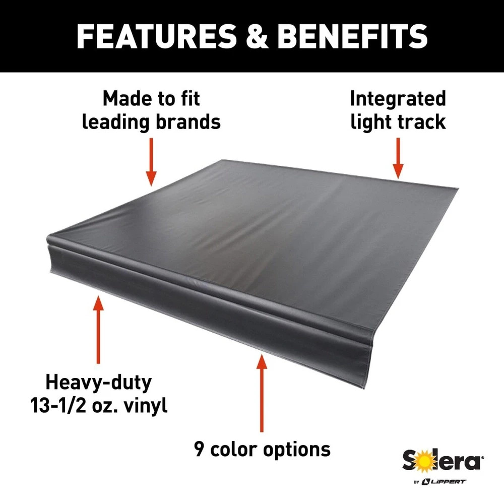 *SOLERA UNIVERSAL VINYL REPLACEMENT FABRIC FOR 10′ RV AWNING – SOLID BLACK