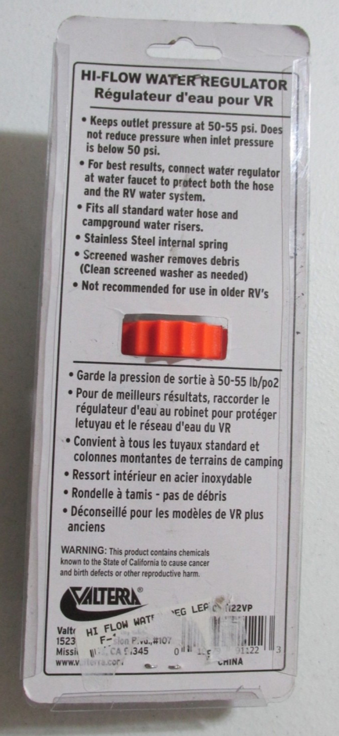 RV Valterra A01-1122VP, Hi-Flow Water Regulator Lead Free, Brass