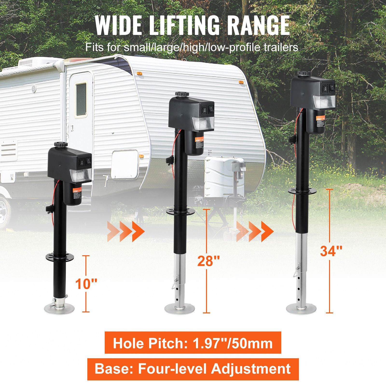 Waterproof Electric Trailer Jack 3500lb, 9.84-27.95in Height Adjustable for RV