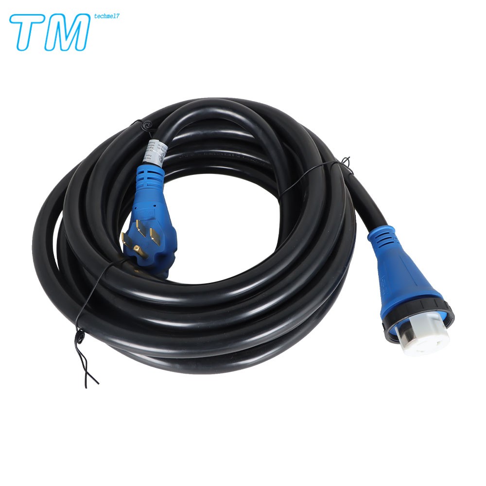 30FT 50Amp RV Extension Black Cord & Power Inlet Box Combo Kit Twist Lock + LED