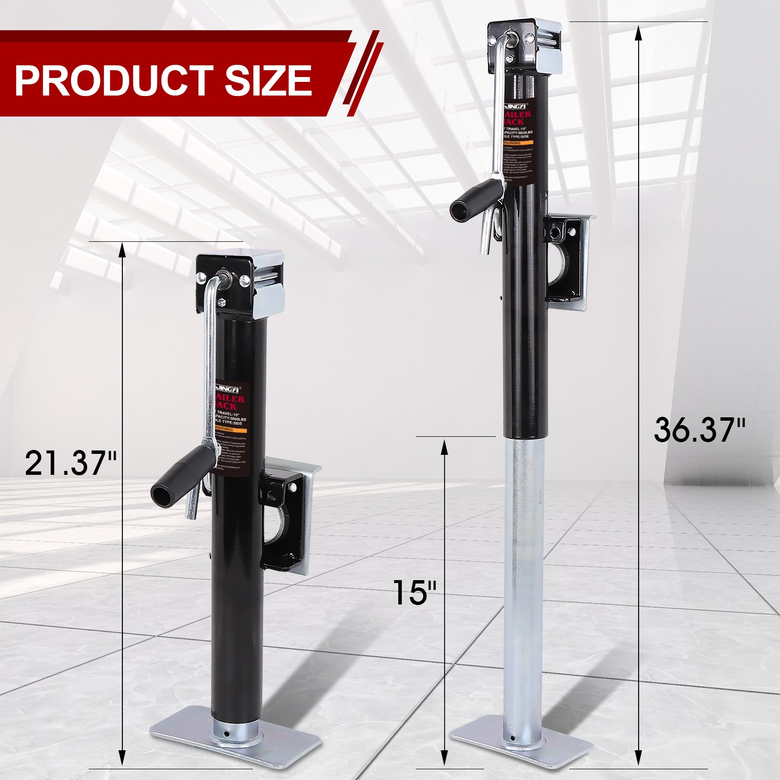5000 lbs Capacity Adjustable Trailer Jack Weld-on Pipe Mount Swivel 15″ Travel
