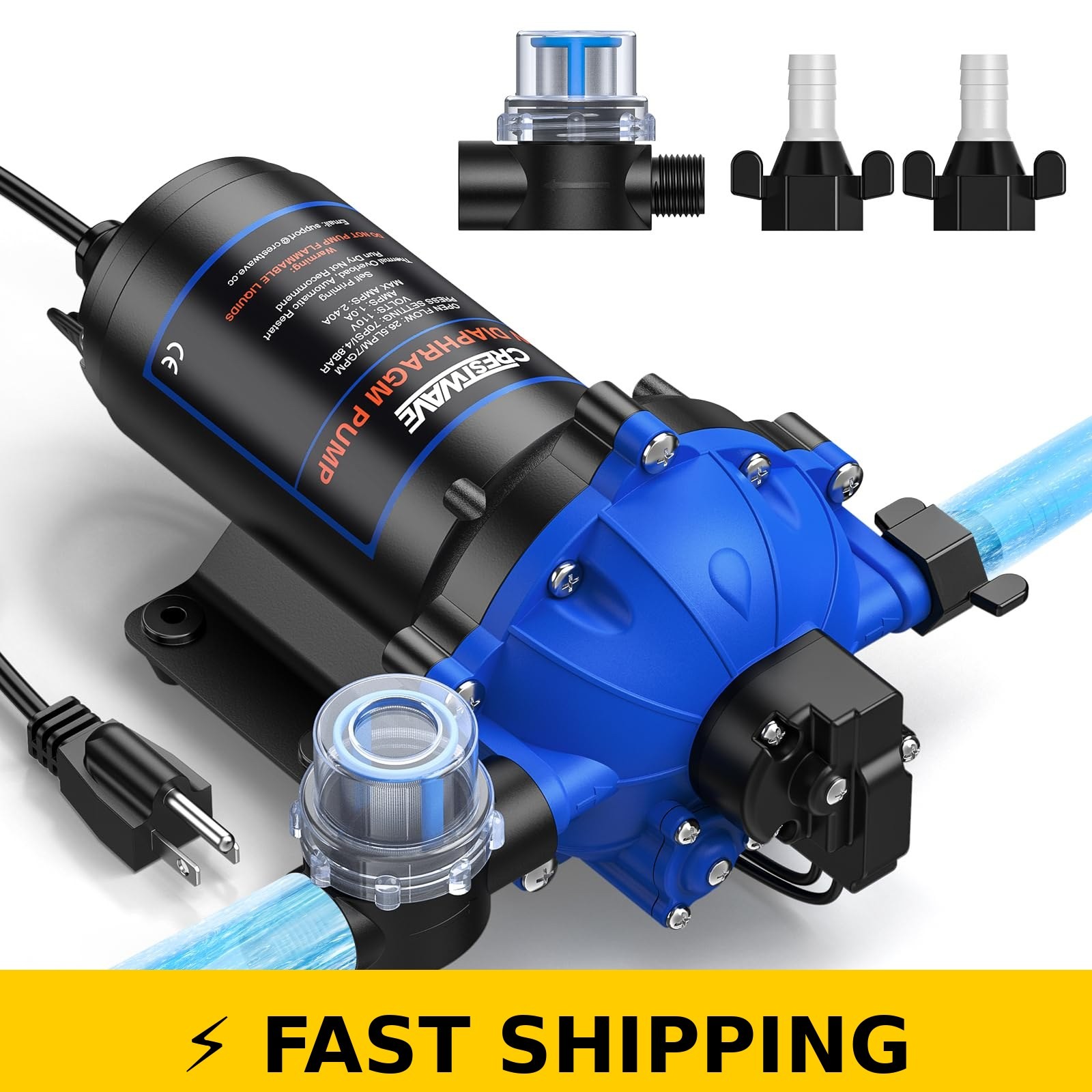 CrestWave 7GPM 70PSI Water Pump for RV & Home – 110V AC