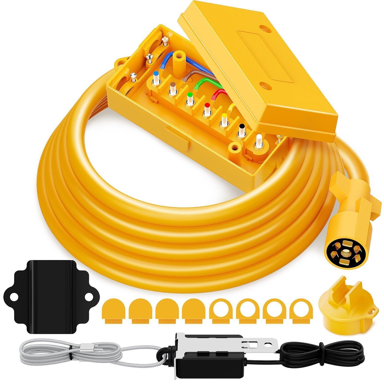 8ft Heavy Duty 7 Way Plug Inline Trailer Cord Cable Wiriing 7 Gang Junction Box