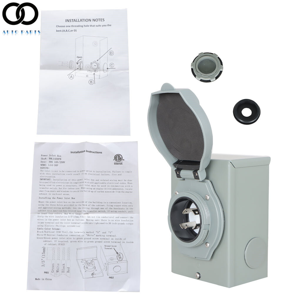30 Amp RV Power Generator Inlet Box NEMA L14-30P 125/250V 4 Prong Weatherproof