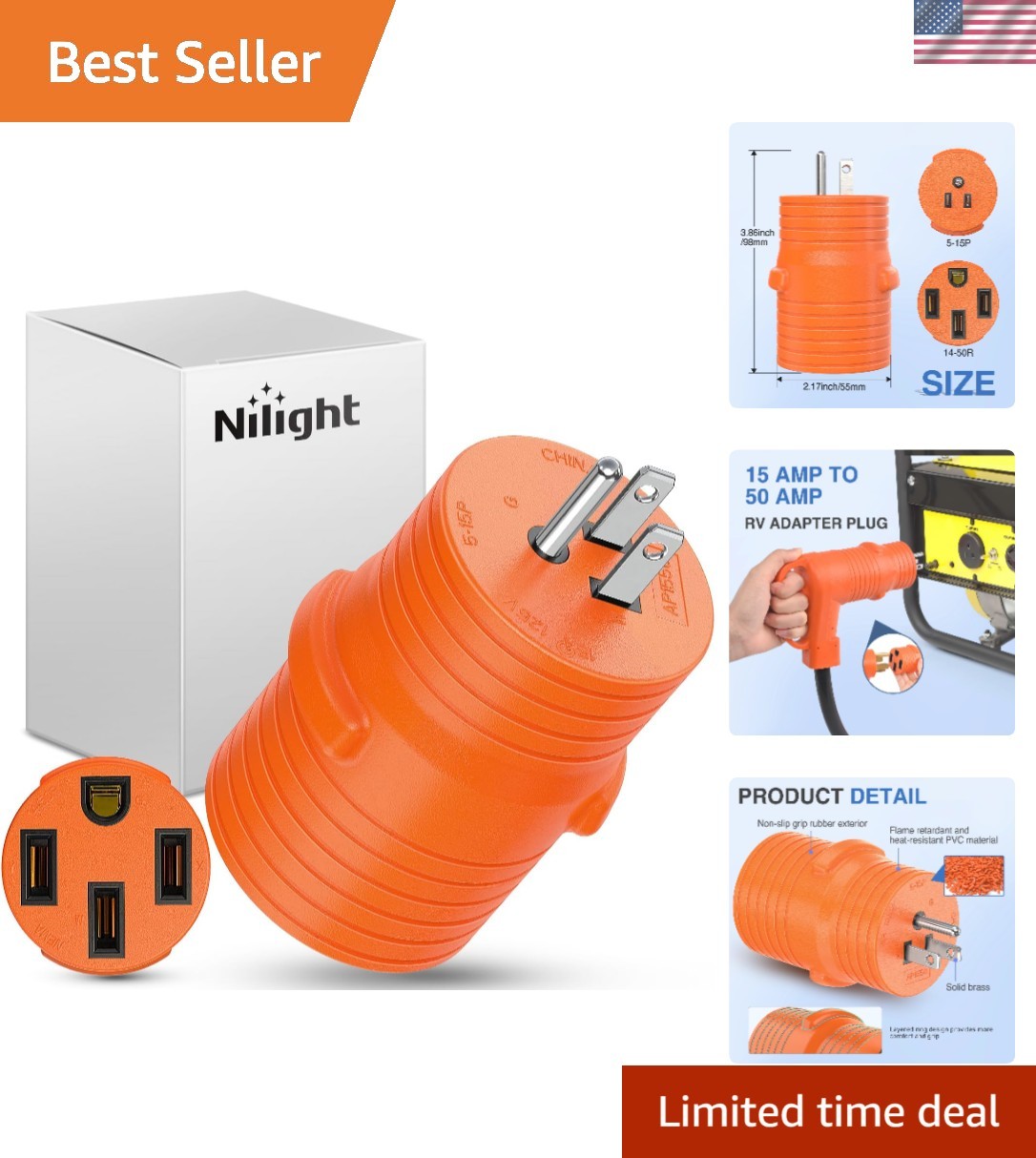 Durable 15 Amp to 50 Amp Heavy Duty RV Power Adapter – Pure Copper Construction