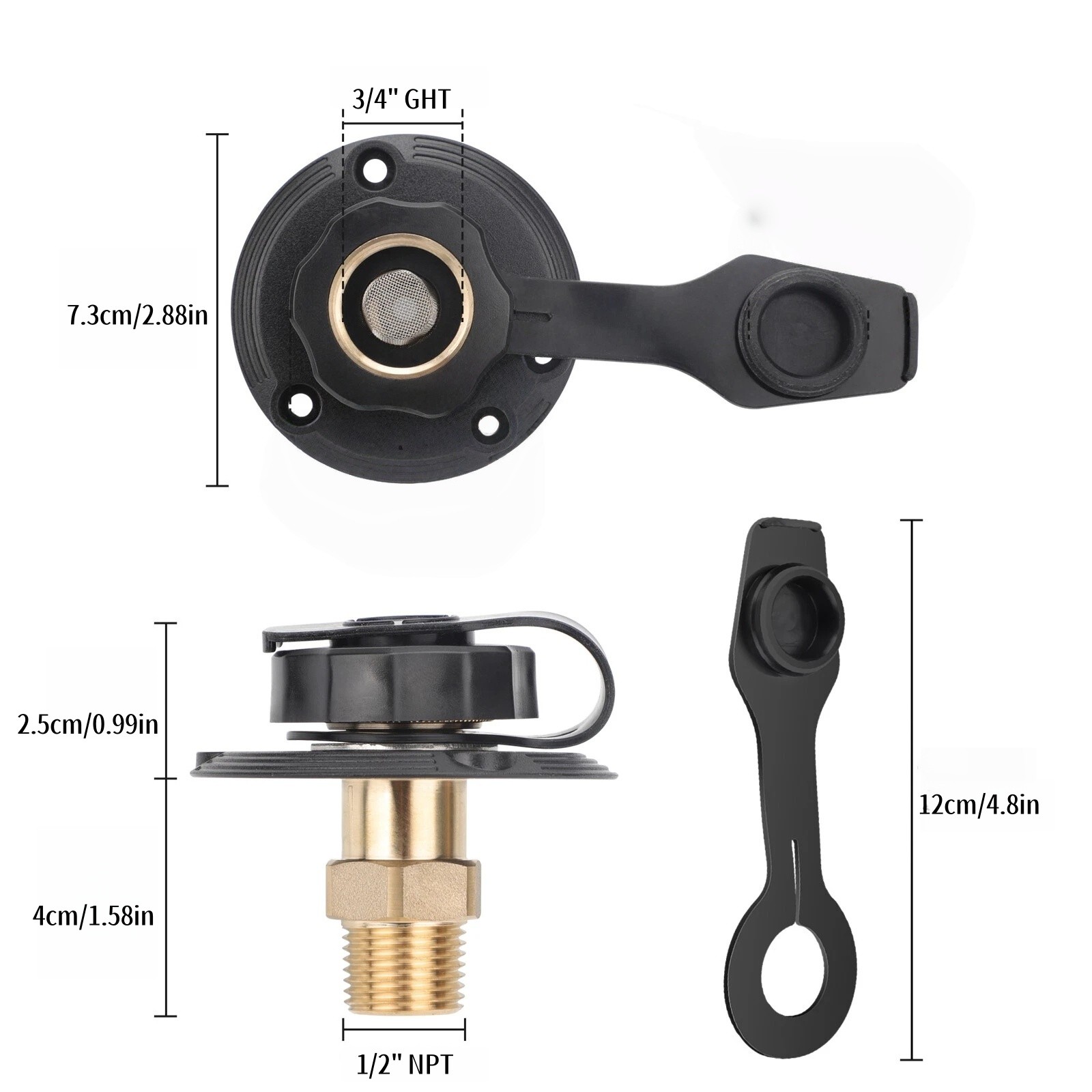 Brass RV Water Inlet Kit w/Check Valve Flange 3/4″GHT Filter Tape Easy Install