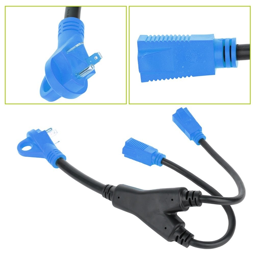 30 Amp Male to (2) 15 amp Female Receptacle RV Y split Power Cord Adapter