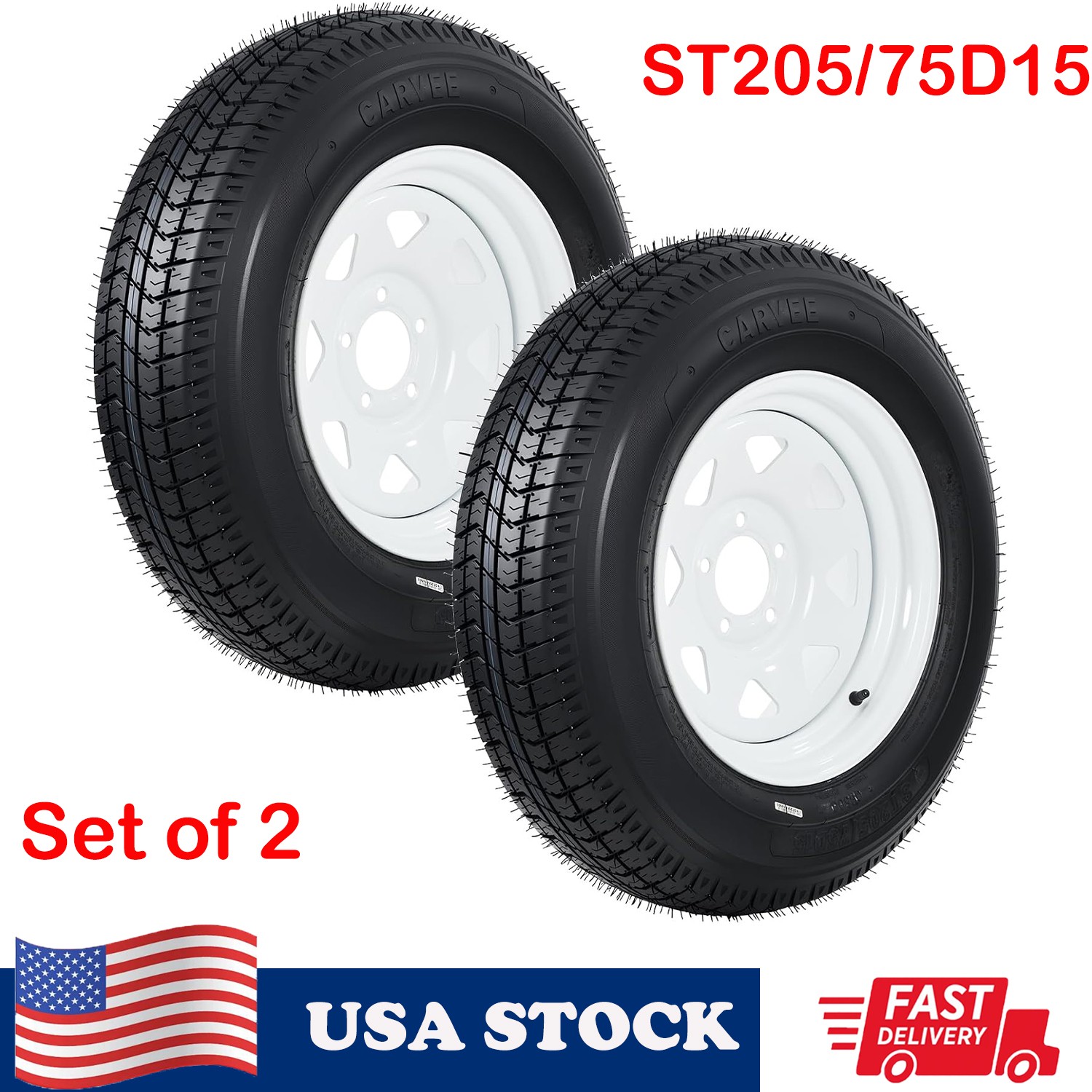 2-Pack ST205/75D15 Trailer Tires Rim 6PR Load Range C 5 Lug on 4.5″ 205 75 15