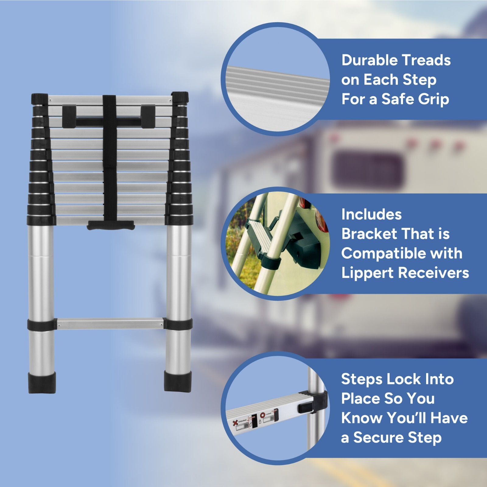 RecPro Telescoping Ladder 12.5ft Compatible with Lippert On-The-Go Prepped Unit