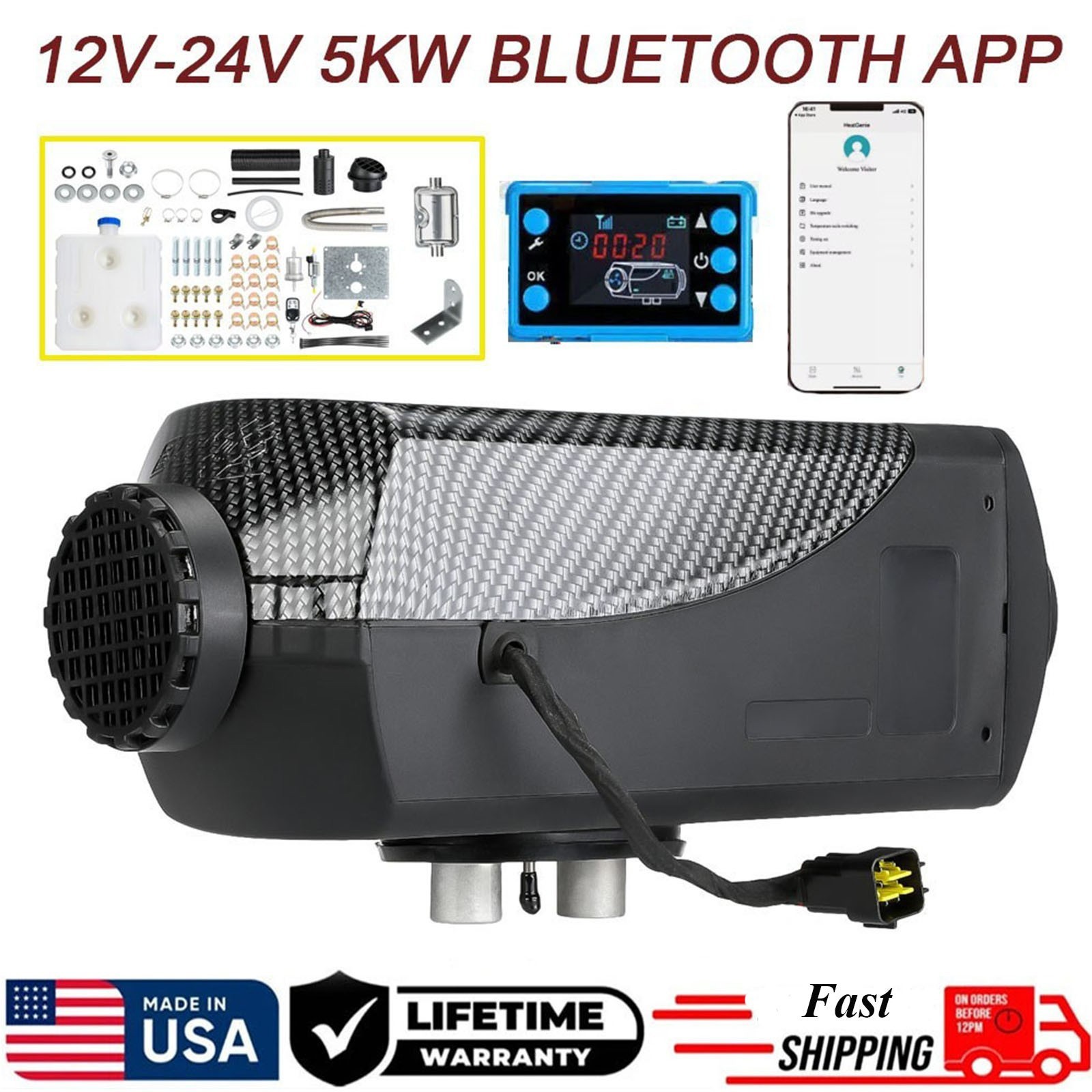 Diesel Air Heater 12/24V 5KW Bluetooth App LCD Remote Control Parking Heater