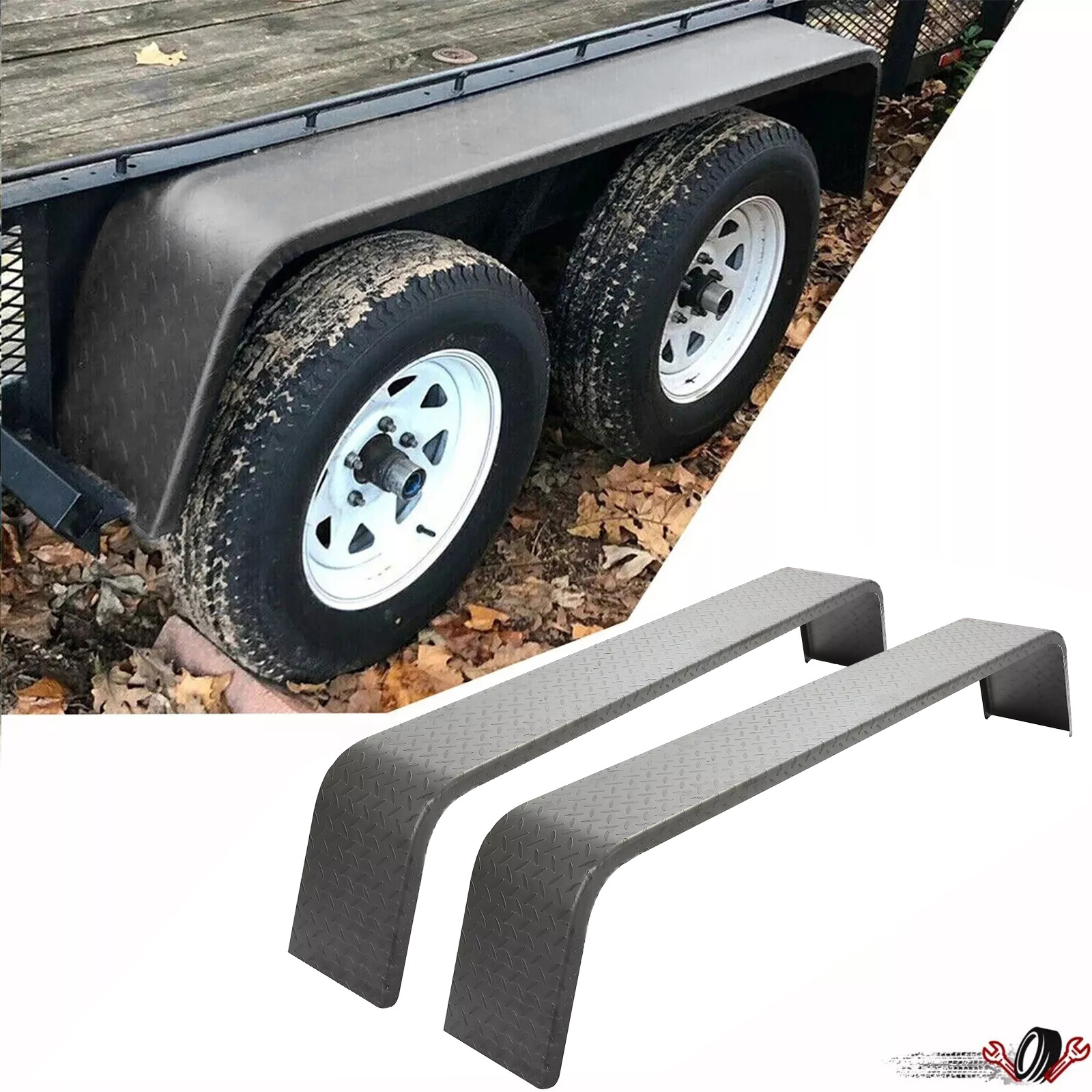 (2)- Steel Diamond Tread Plate Tandem Axle Trailer Fenders 10″ X 72″ X 13″