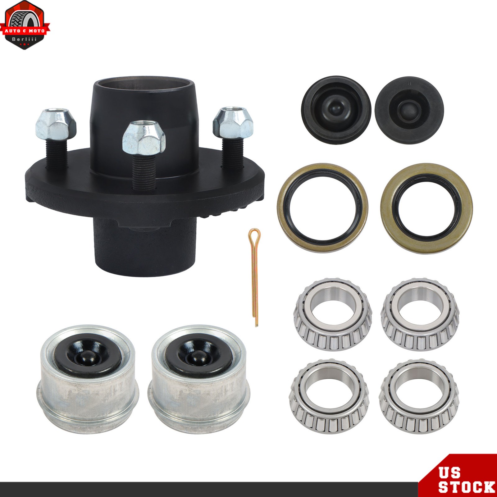 Trailer Hub Bearing Kit 4 Lug 4″ Bolt For 2000 lbs 1″ or 1-1/16″ Spindle Axles
