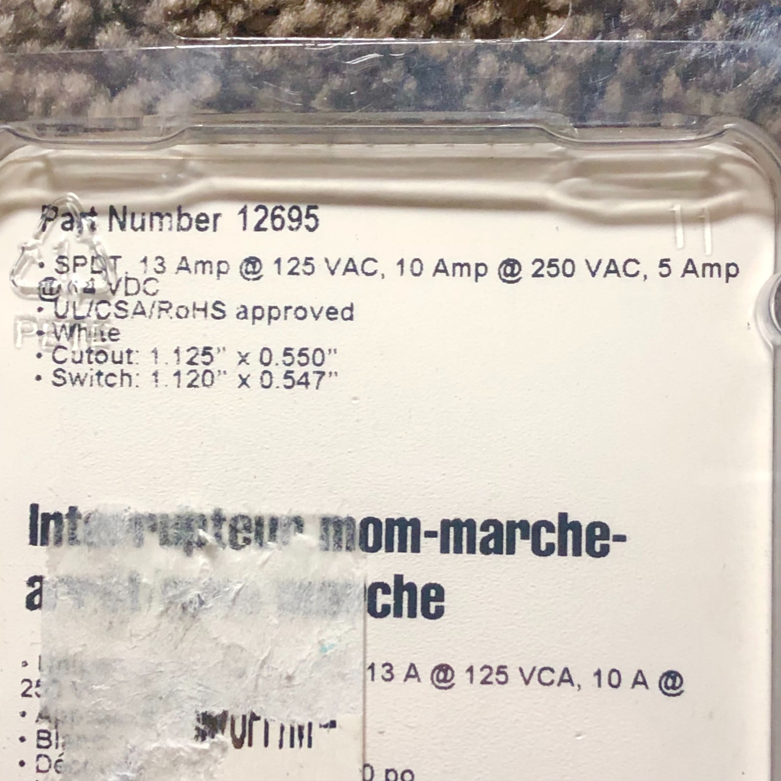 JR Products 12695 White SPDT Mom-On/Off/Mom-On Switch