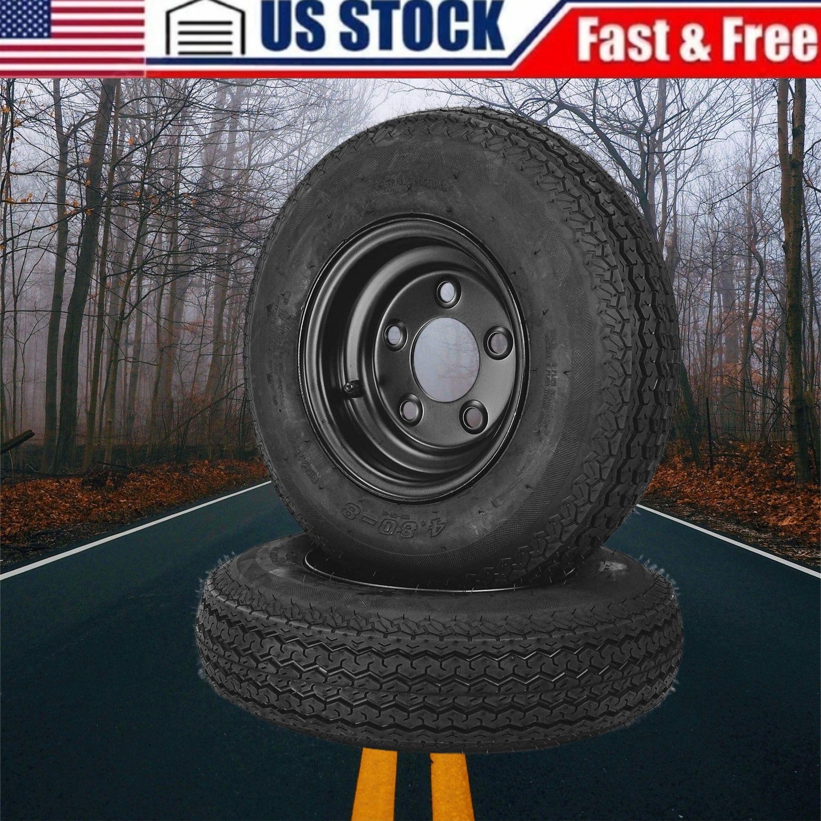 4-Pack 4.80-8 4.80×8 480-8 Trailer Tires with 8″ Rims 5 Lug on 4.5″ 6PR LRC