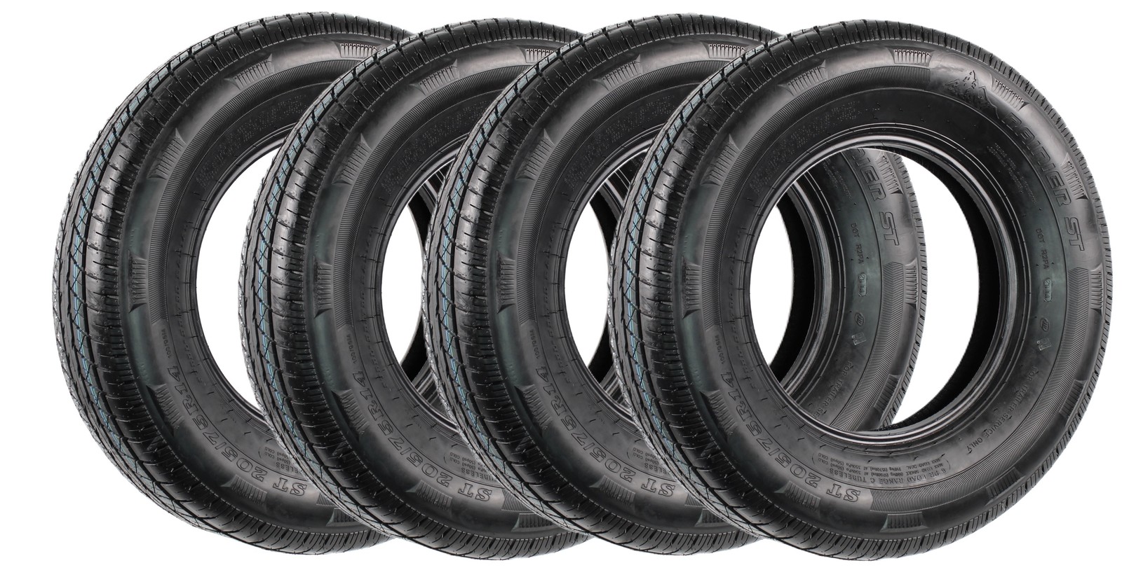 4-Pack Radial Trailer Tire ST205/75R14 14 Inch Deep Tread Steel Belted Load D