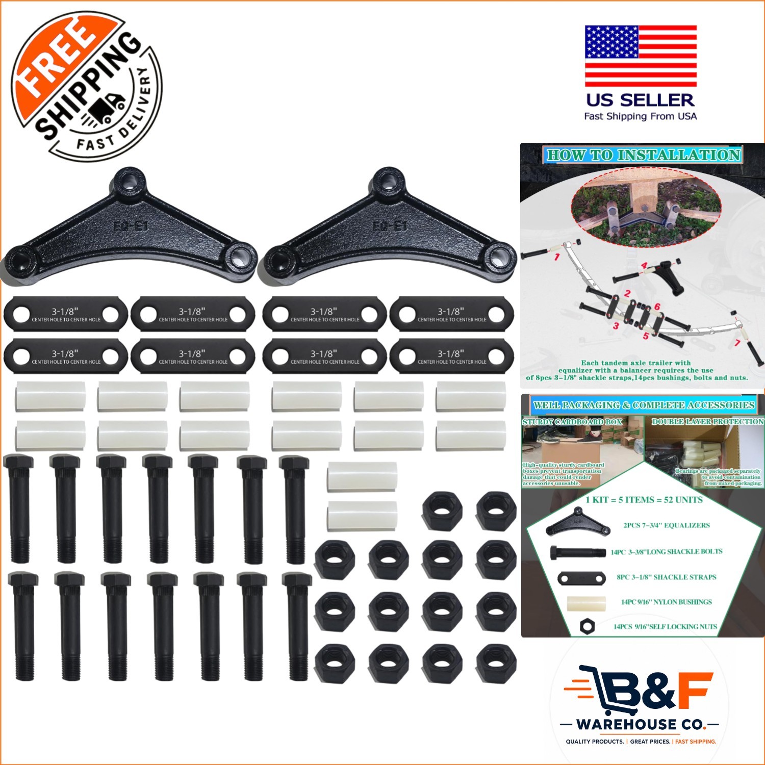 Trailer Axle Equalizer Shackle Kit 312L with Bolts & Bushings for 3500-5200 lbs