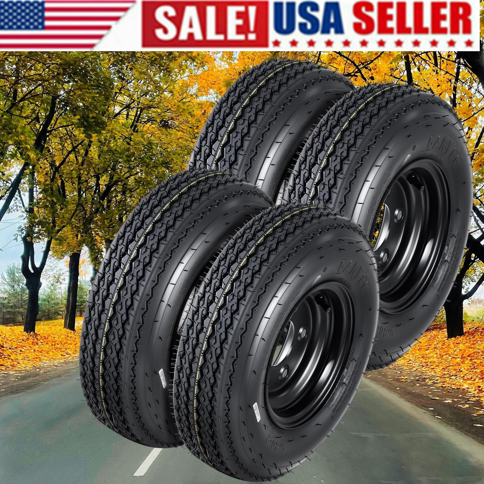 Set of 4 4.80-8 4.80×8 480-8 4.80-8 Trailer Tires with 8″ Rims 5 Lug on 4.5″ 6PR