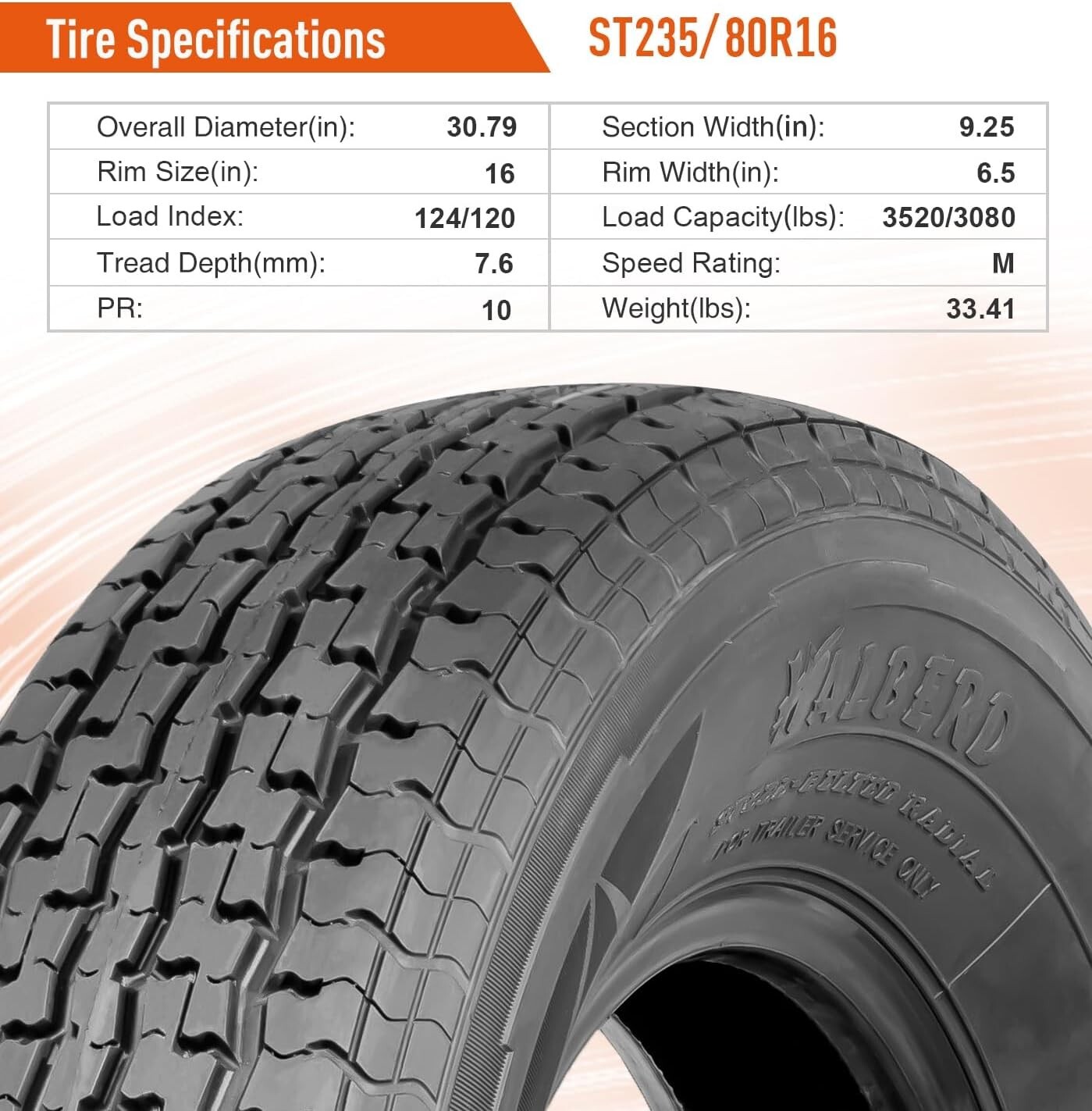 235/80R16 Trailer Tire Radial 10Ply 235/80/16 Load Range E Tubeless Replace Tyre