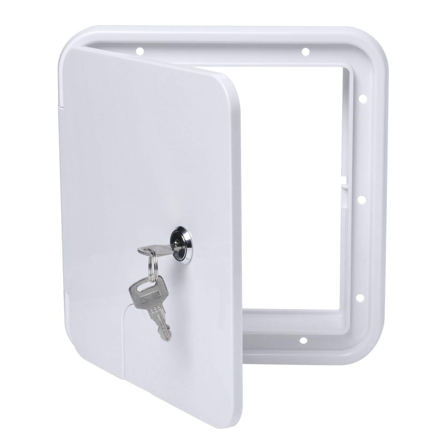 RV Cord Storage Hatch with Keys 8×8.5 Inch White Compartment Door for Electr…
