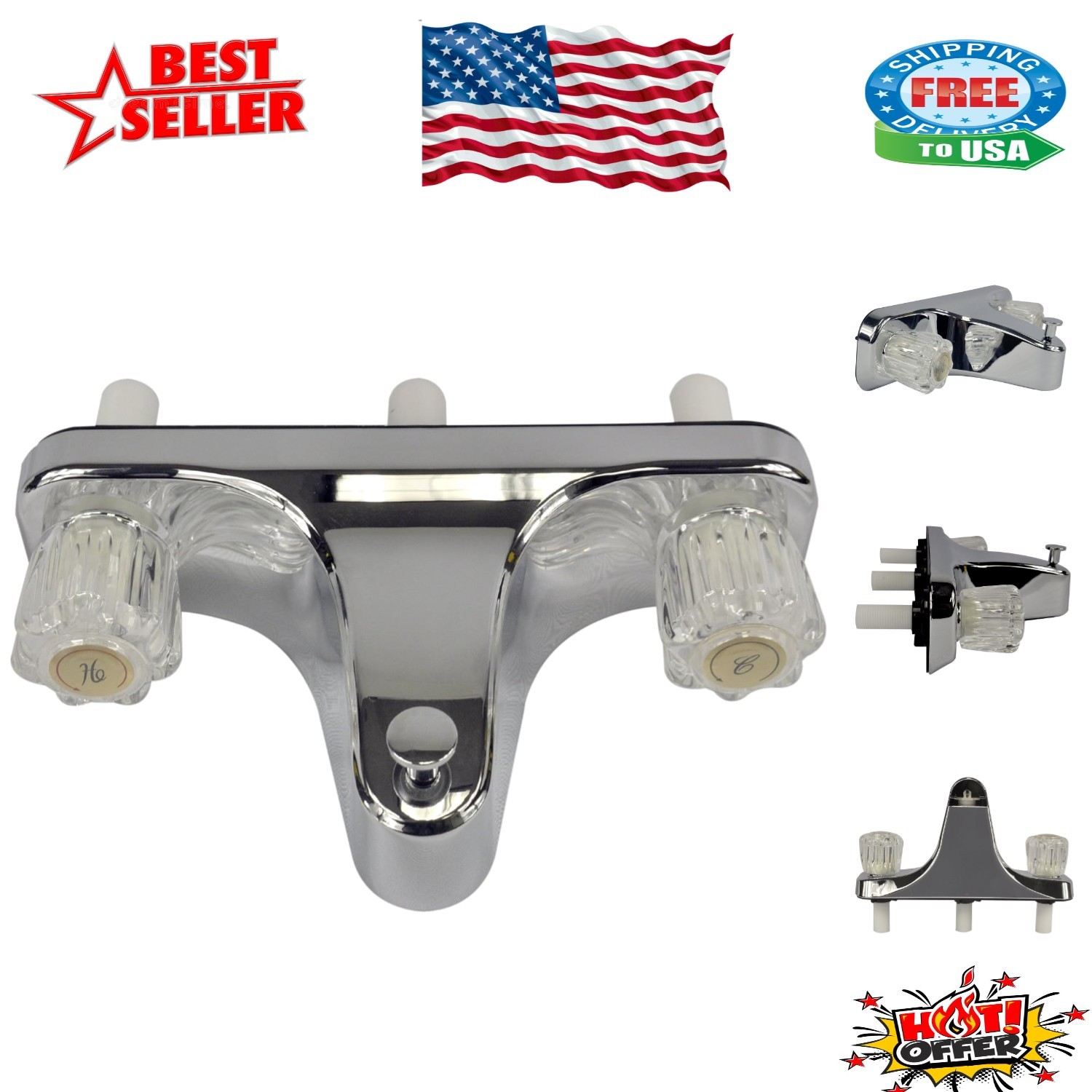 Durable 2-Handle Bathroom Faucet for Mobile Homes – Center-Set Chrome Design