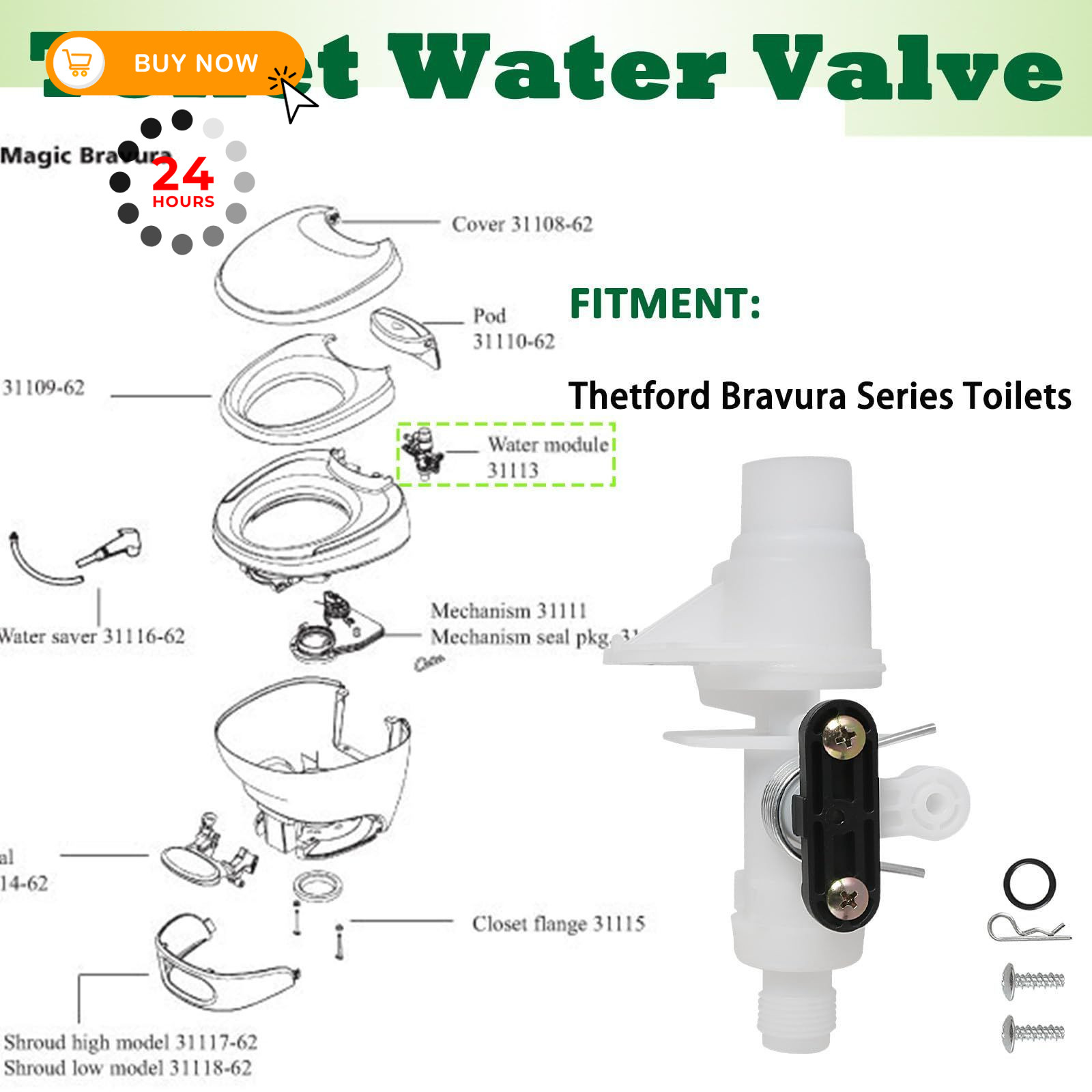 omoZone 31113 Upgraded Toilet Water Module Service Kit Compatible with White