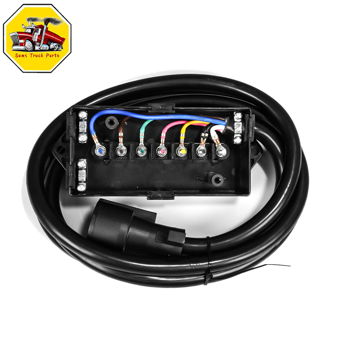 8ft 7-Way Trailer Cord Cable Junction Box 7Pin RV Blade Plug for Boat Camper Tow