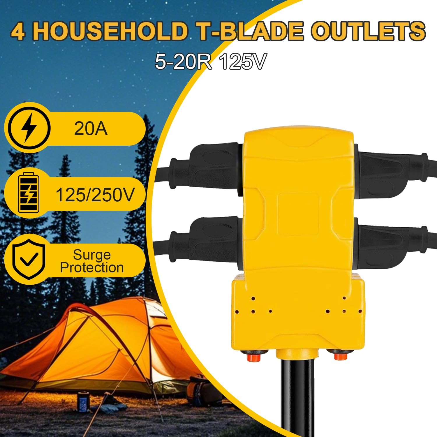 Suplevel 30 Amp to 20 RV/Generator Distribution Adapter 1.5 FT, Yellow