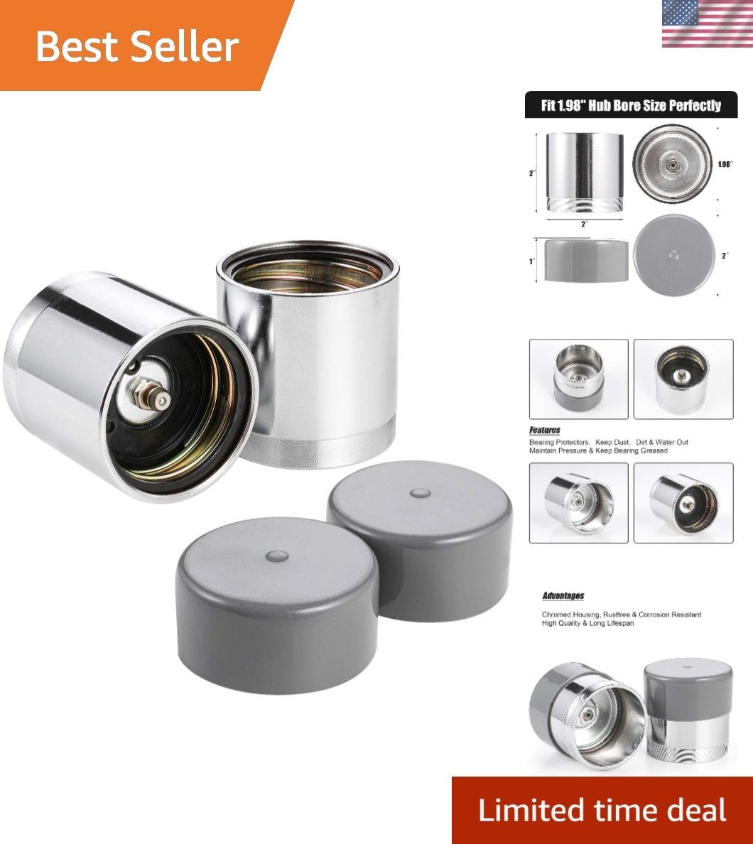 Rust-Free 1.98 Inch Bearing Protectors with Protective Bras, 2 Pack for Trailers