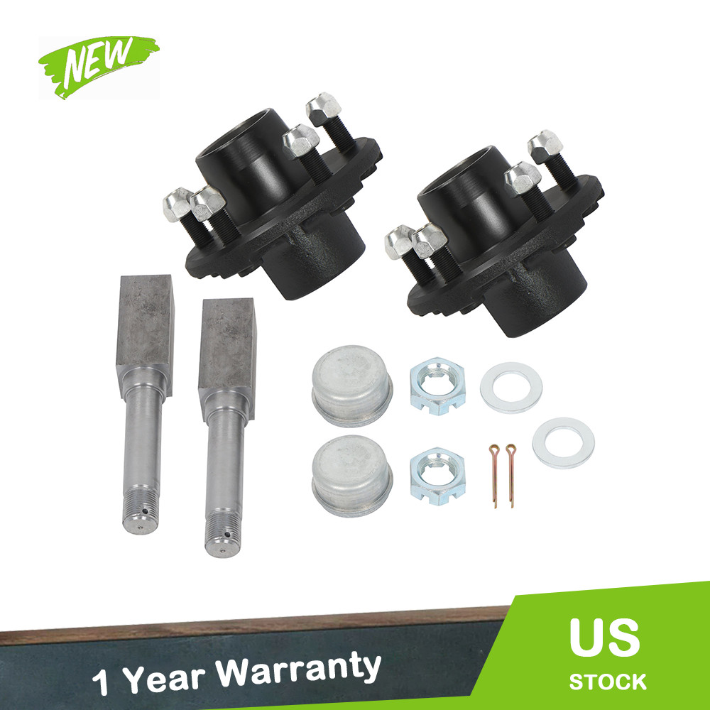 Pre-Greased Pair of 5-Bolt on 4-1/2 Inch Hub Assembly and 1″ Square BT8 Spindle