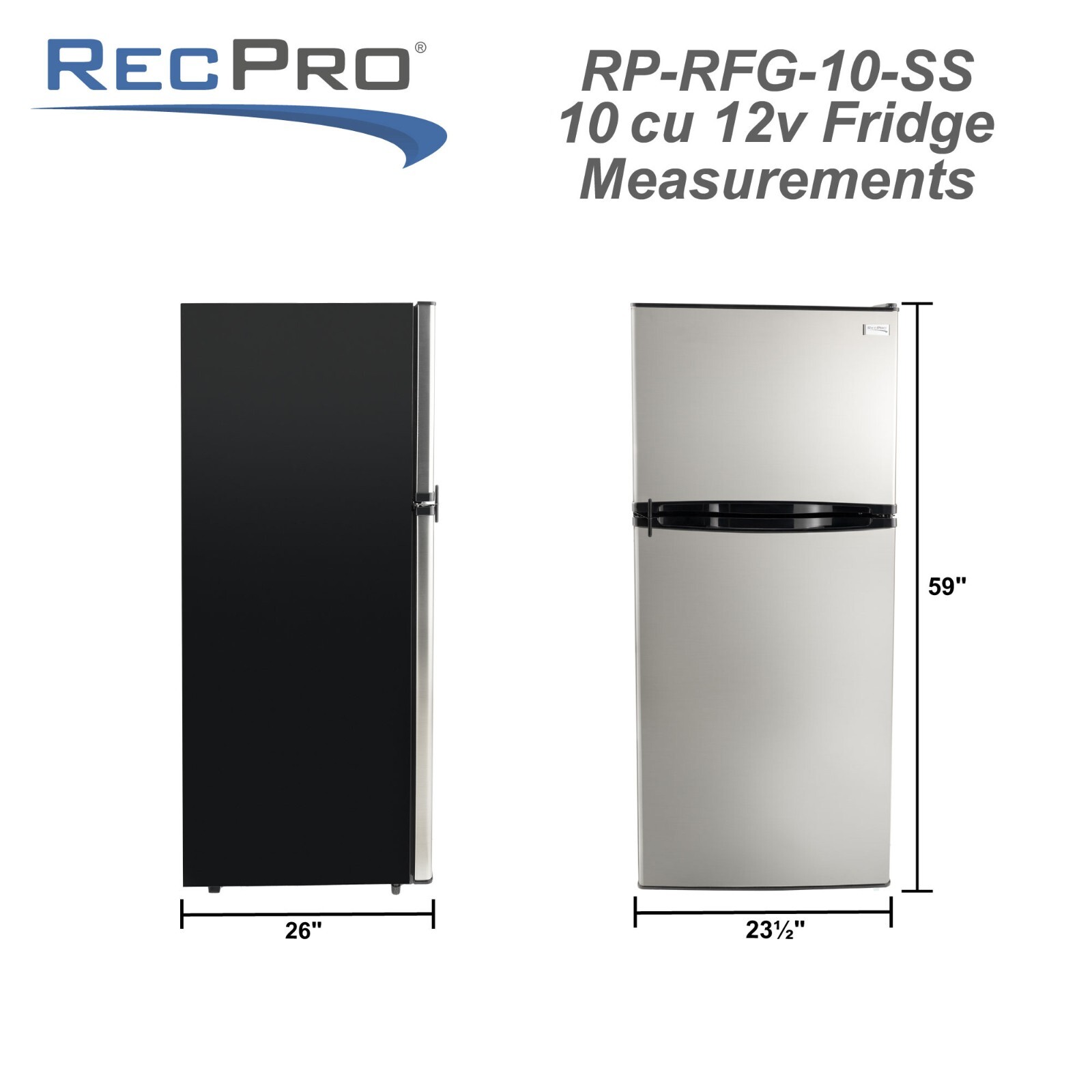 RV Refrigerator Stainless Steel 10 Cubic Feet 12V 2 Door Camper Fridge