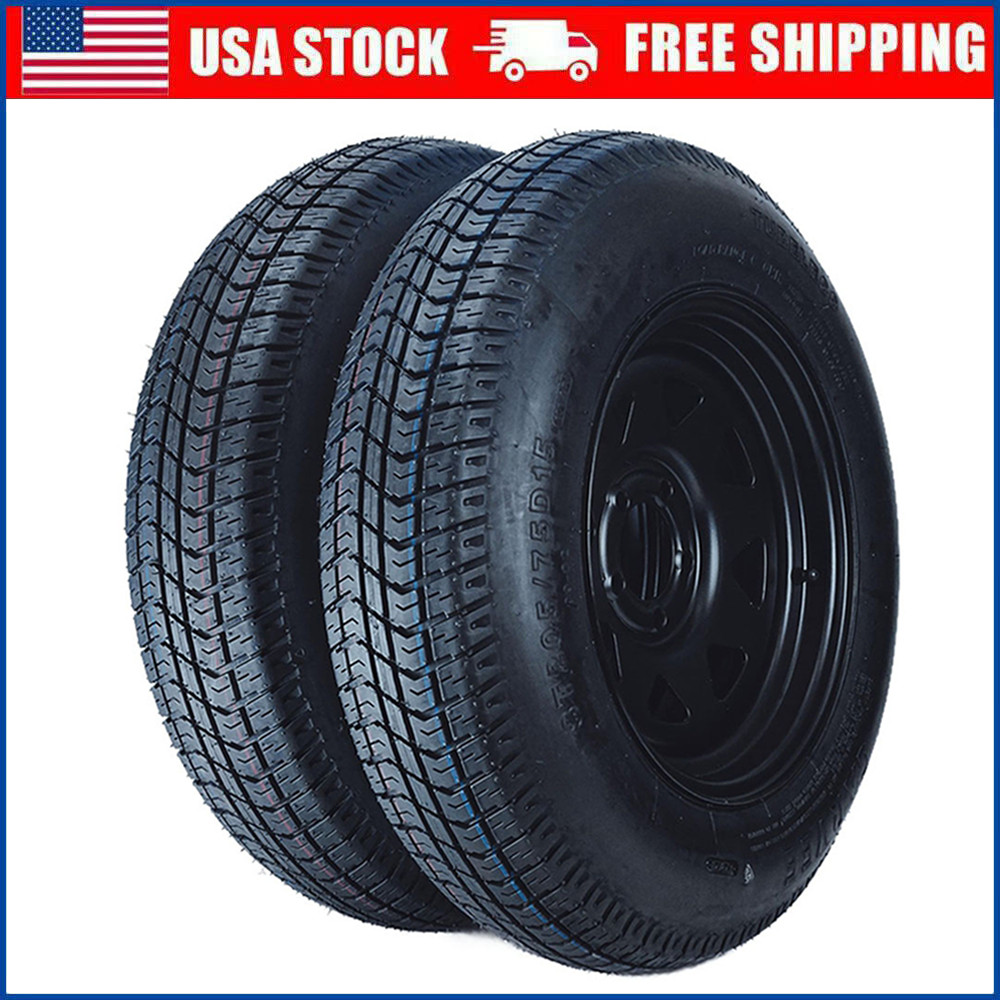 Set of 2 Trailer Tire On Rim ST205/75D15 205 75D15 5 Lug on 4.5″ Black Wheels