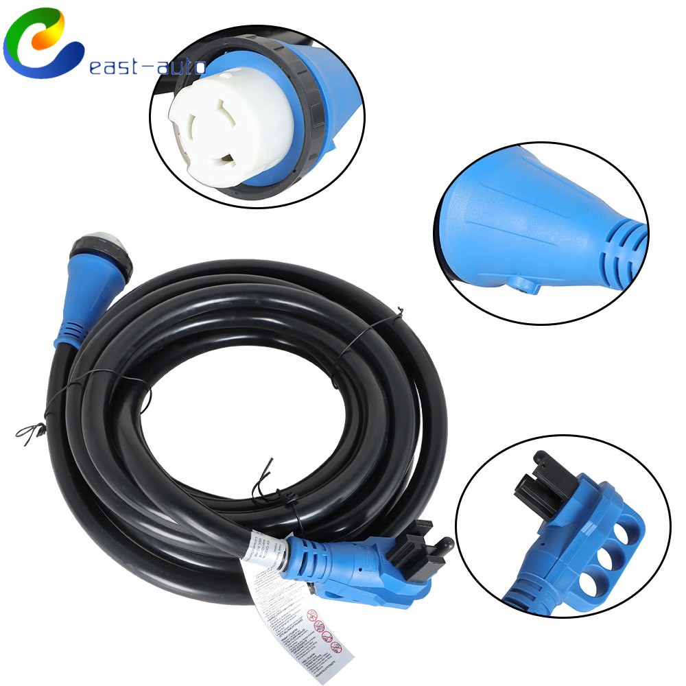 Power Input Box 50A 30FT with Lock And RV Extension Black Cord Blue Plug