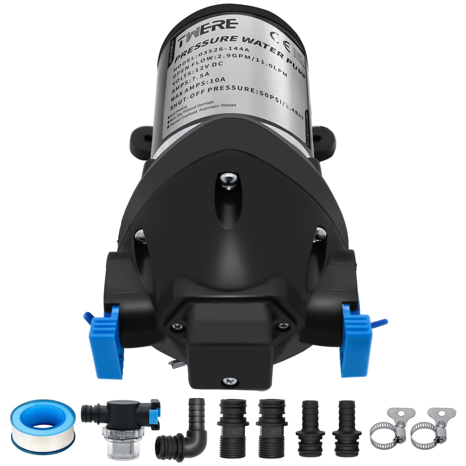 Upgraded R3526144D RV Water Pump,12V DC 3 GPM 50 PSI Triplex Diaphragm Black