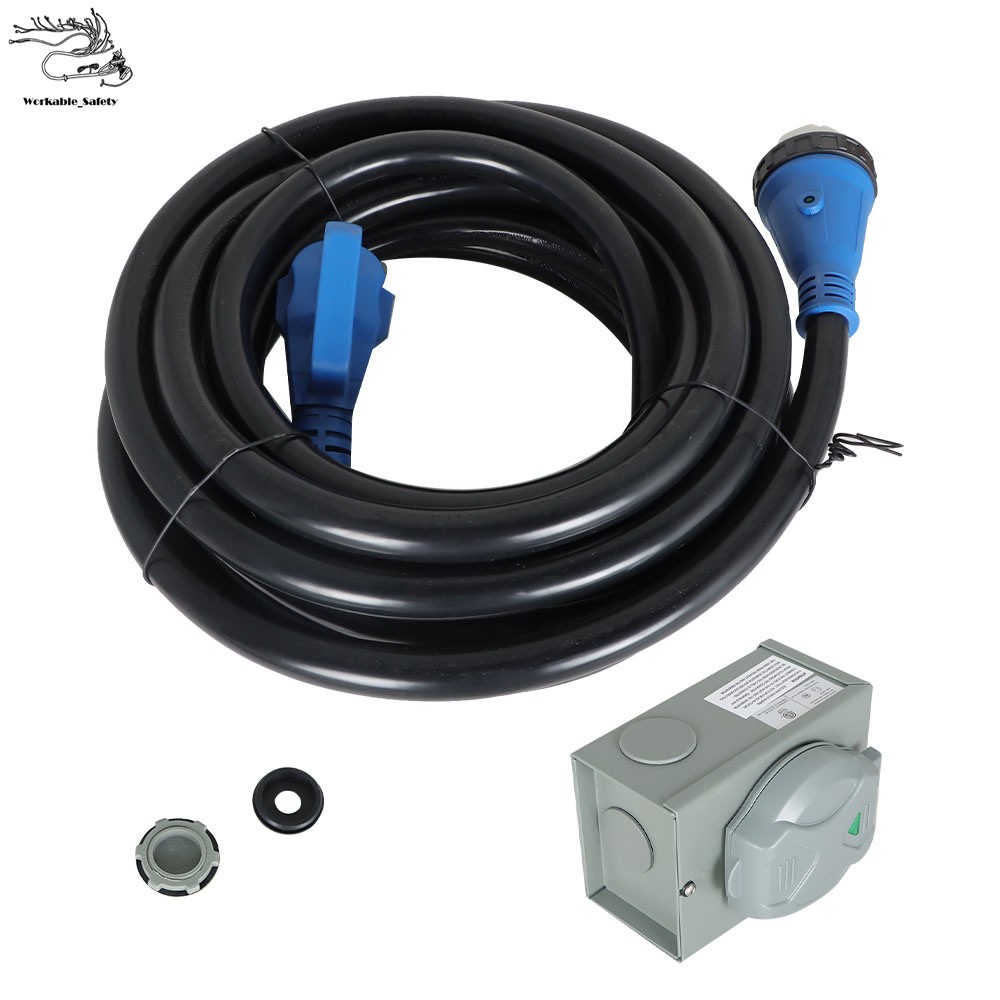 14-50P 50 Amp 30ft Generator Extension Cord & Power Inlet Box Power Combo Kit
