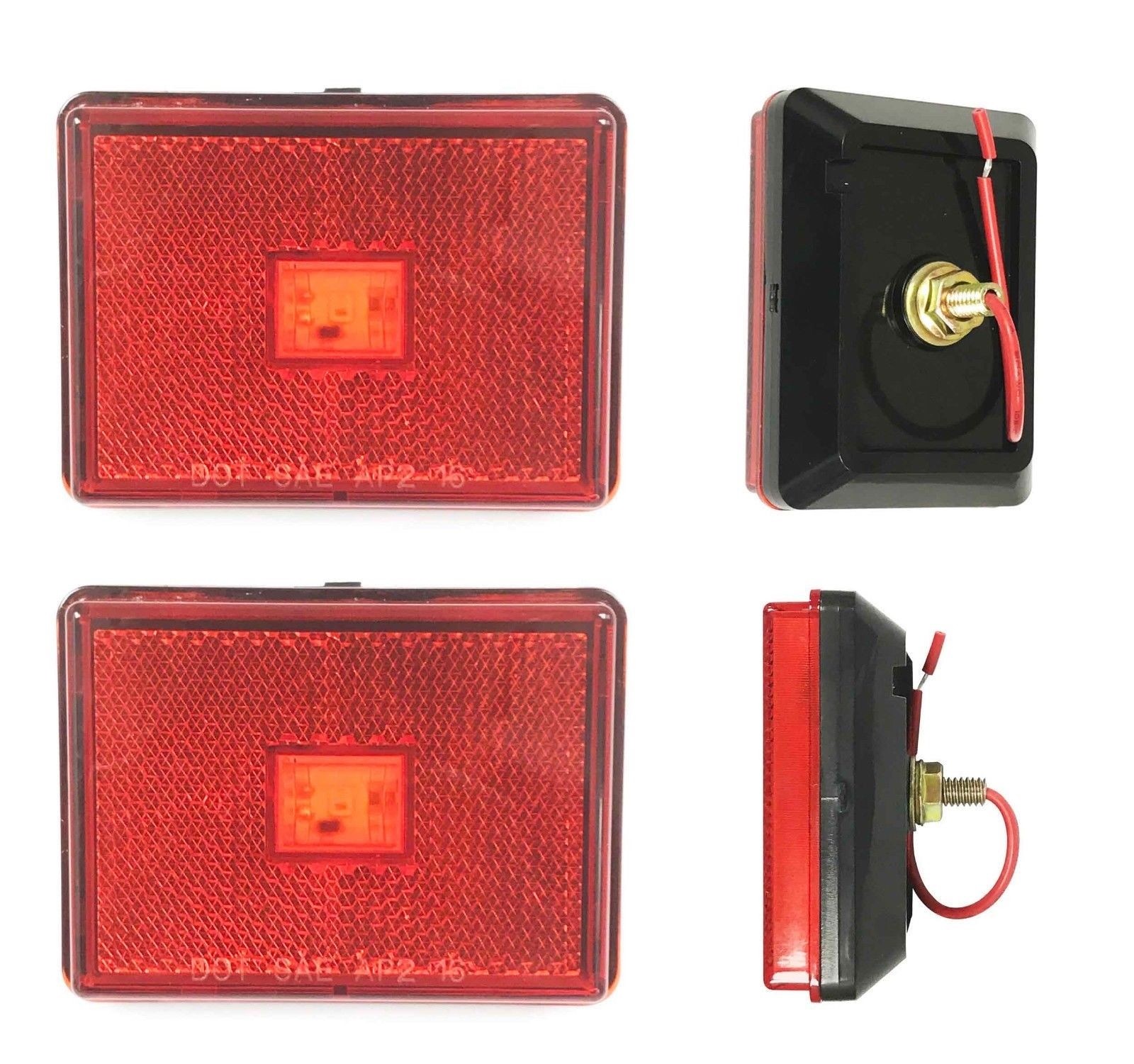 (2) Red 2″ Square LED Trailer Side Marker Lights Stud Mount – 24040