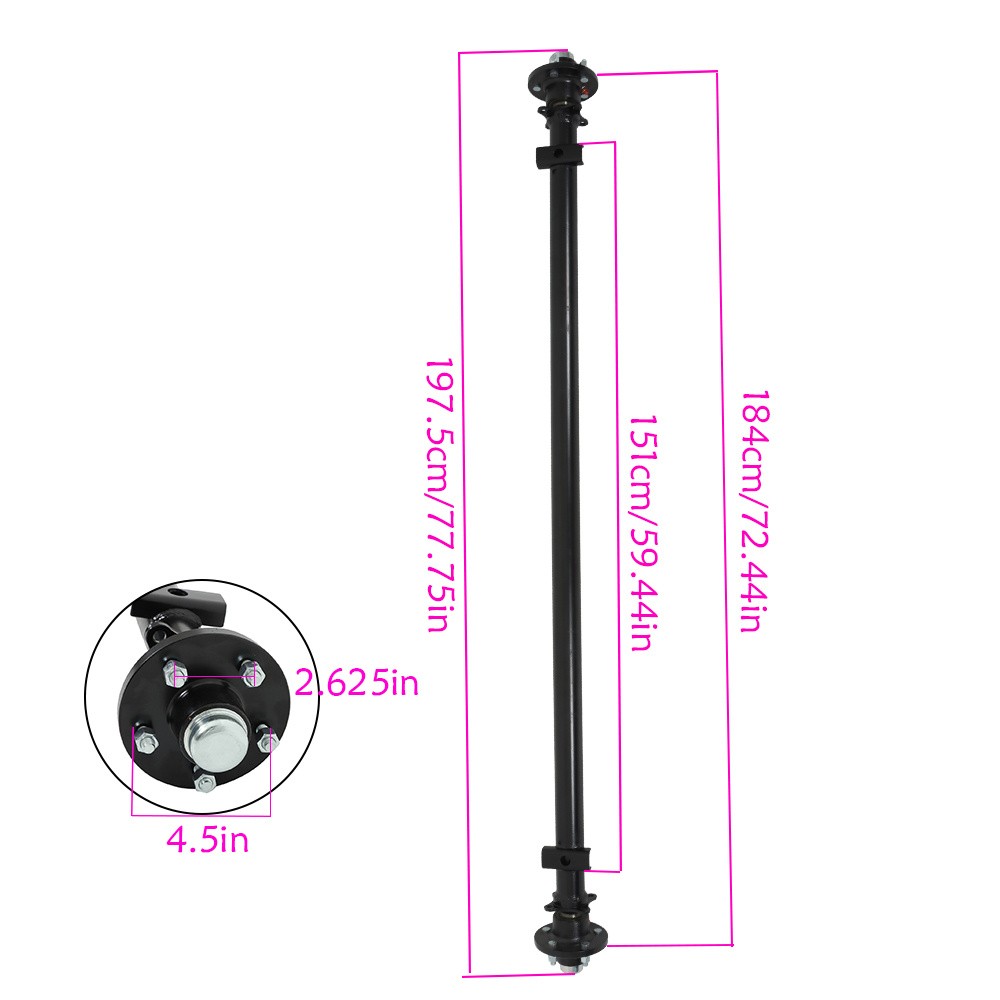 Labwork 3500 lbs Axle Complete 5 lug w/U Bolt Kit For Boat Trailer Cargo RV Axle