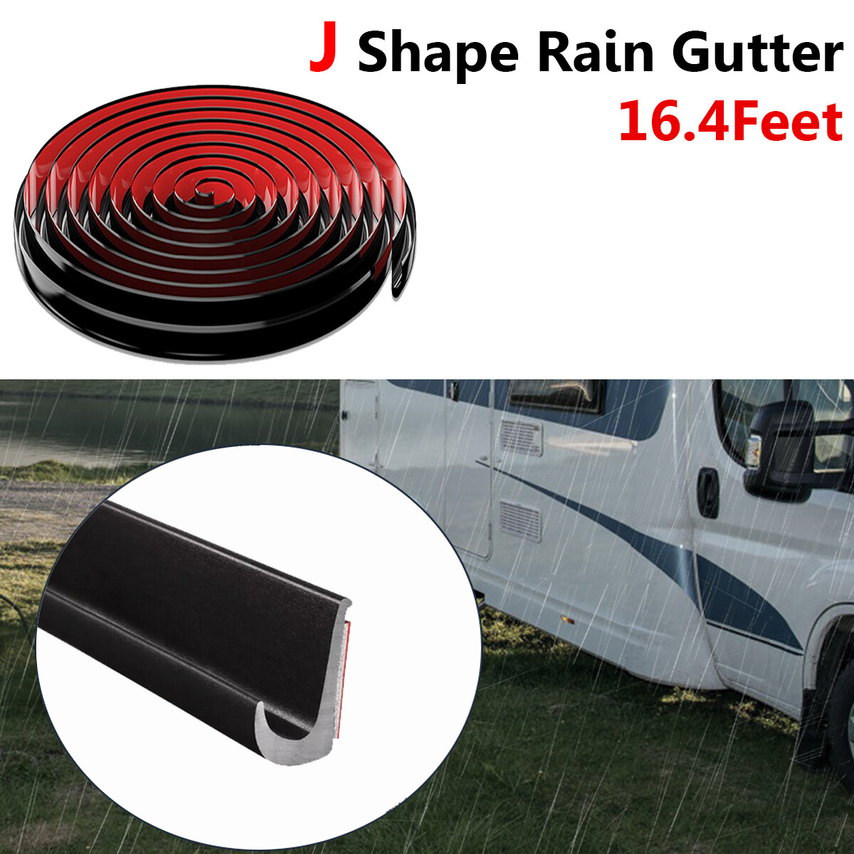 Black 16ft For Ford E150 E250 E350 Rain Gutter Drip Rail PVC with Adhesive Tape