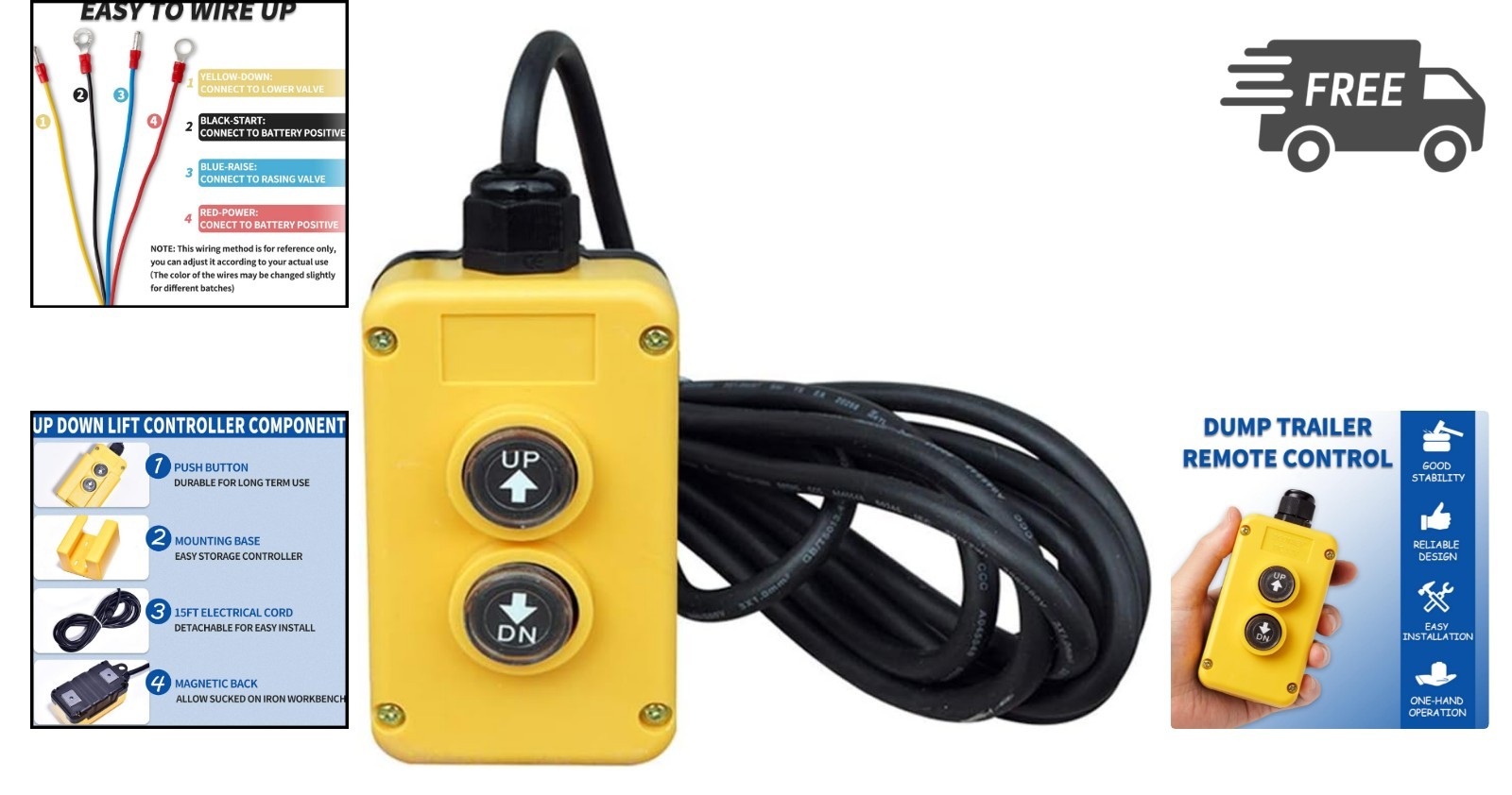 Dump Trailer Remote Control Switch 12V DC Hydraulic Pump Up Down 2-Way