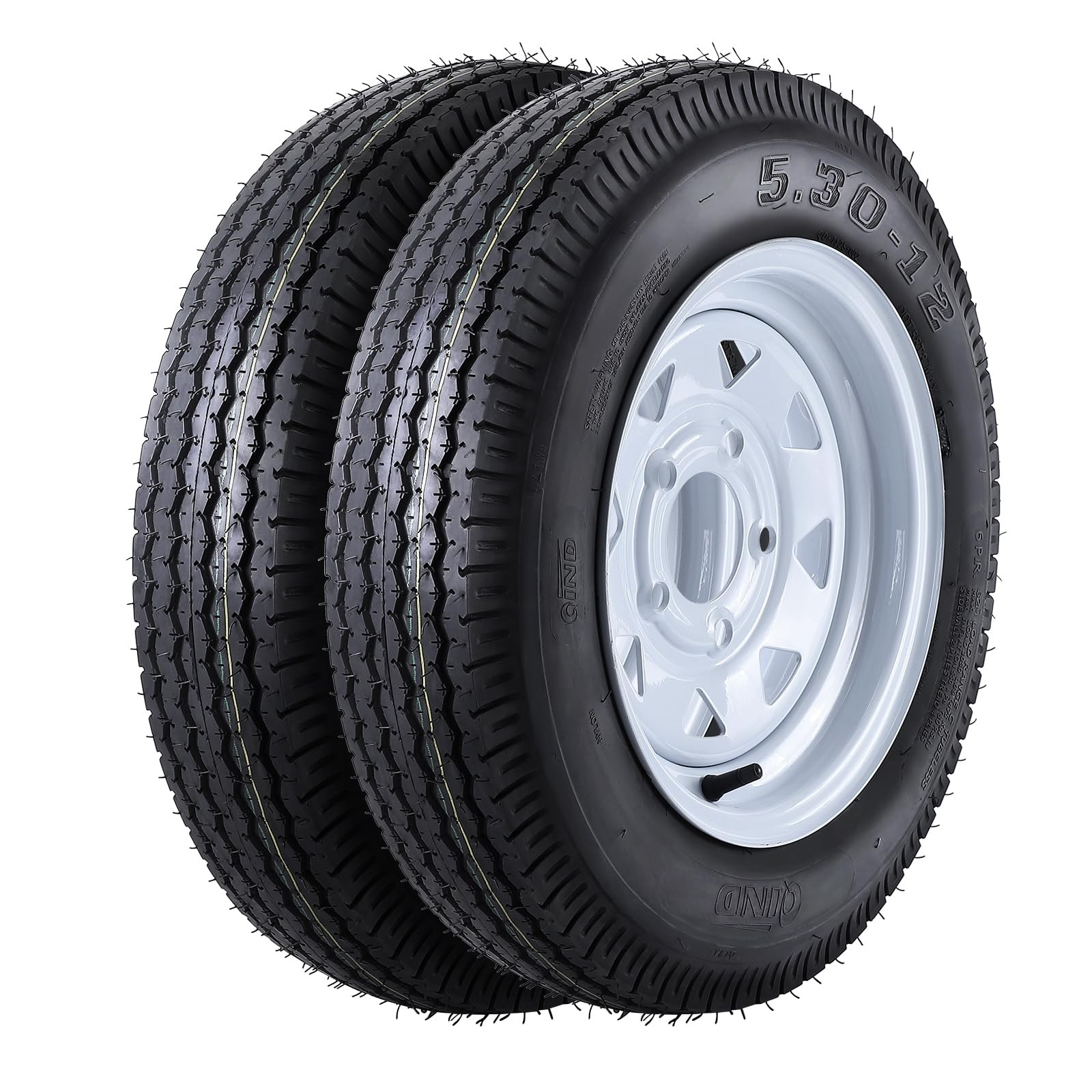 2Set 5.30-12 5.30×12 5.3-12 530-12 Trailer Tires with 12″ Rims 5 Lug on 4.5″ 6PR