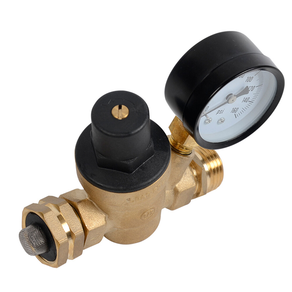 RV Adjustable Water Pressure Regulator With Gauge for Camper Brass Lead Free LCW