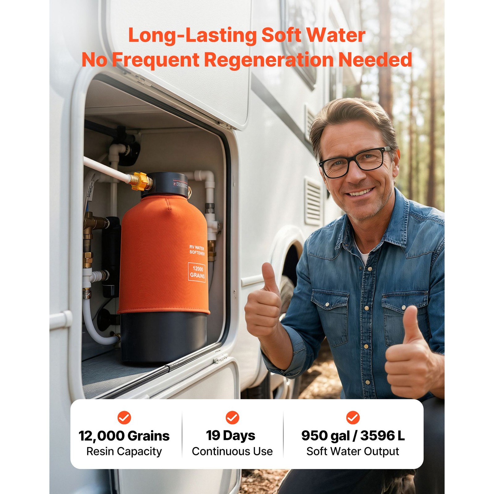 12000 Grain Portable RV Water Softener NSF Resin 950gal