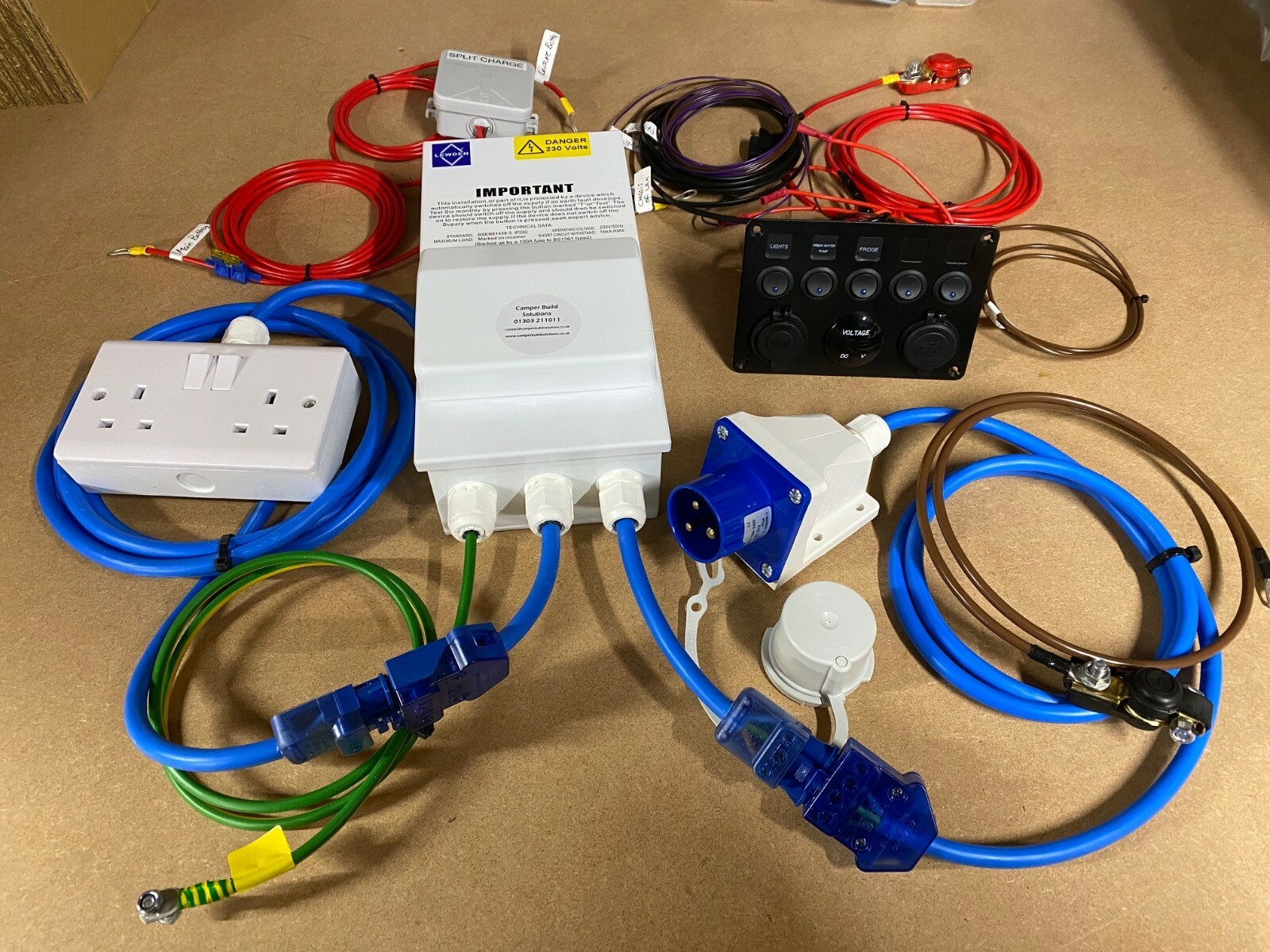 230v 240v 12v PRE WIRED Electric Hook Up Kit For Self Build Campervan Conversion