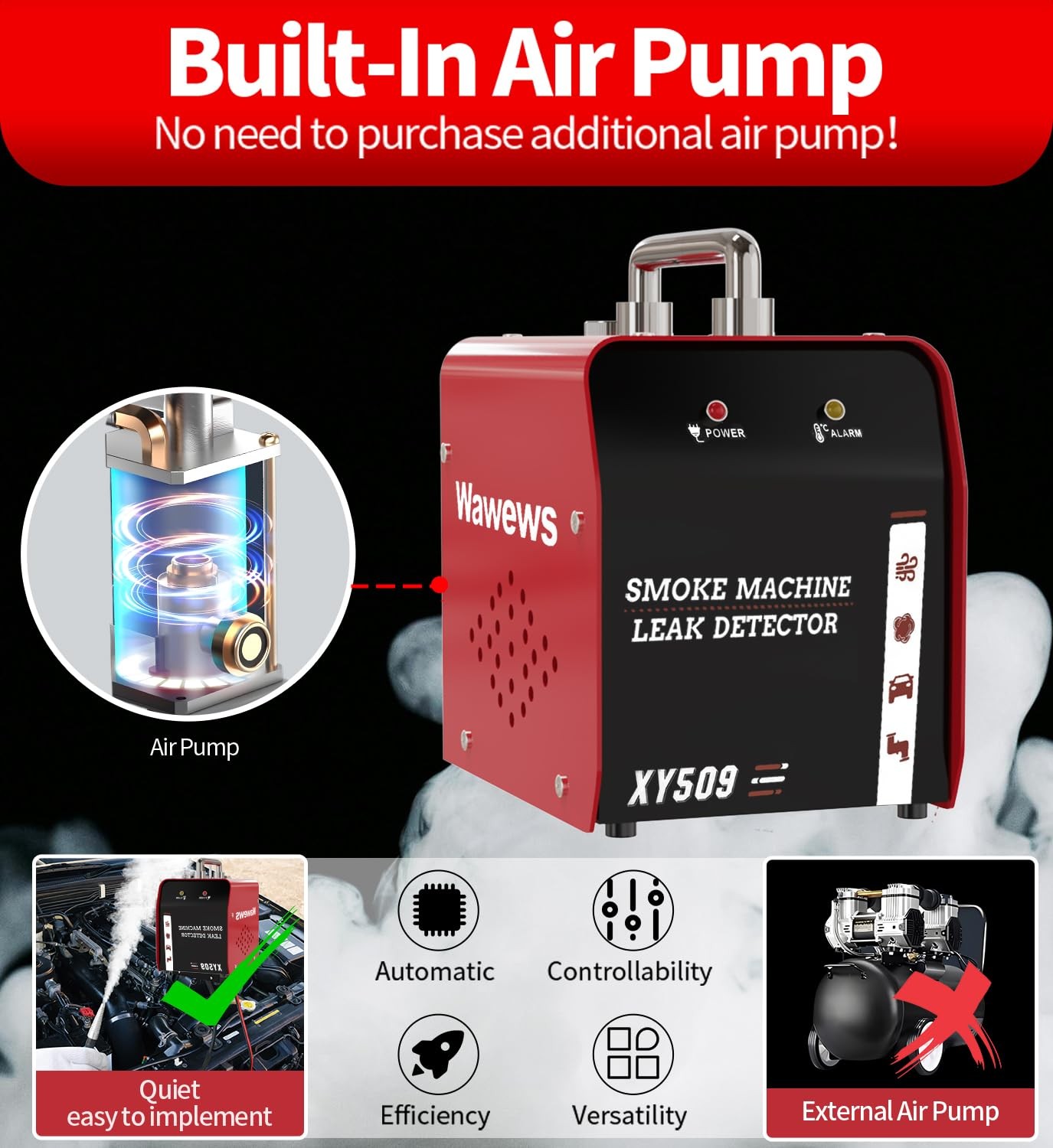 Wawews Automotive Smoke Machine Leak Detector, Evap Vacuum xy509