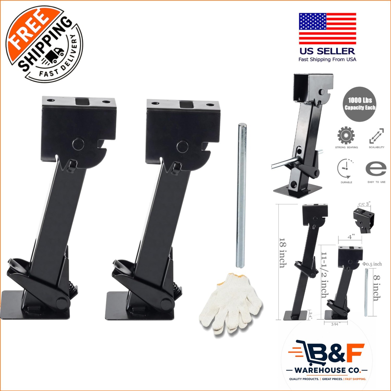 Telescoping Stabilizer Jacks Set – 1000 lbs Capacity Each for Travel Trailers